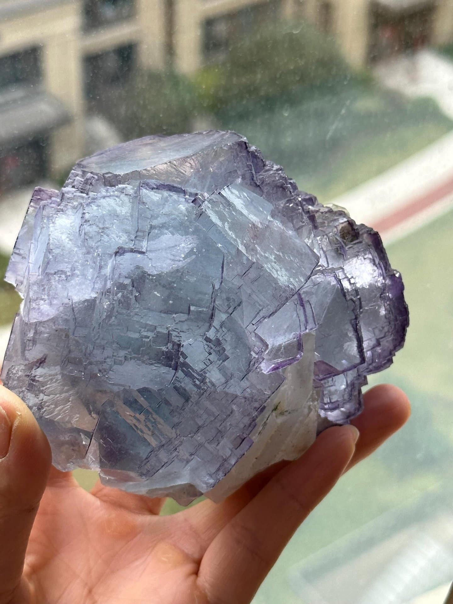 Angled view of large fluorite interpenetrating twin