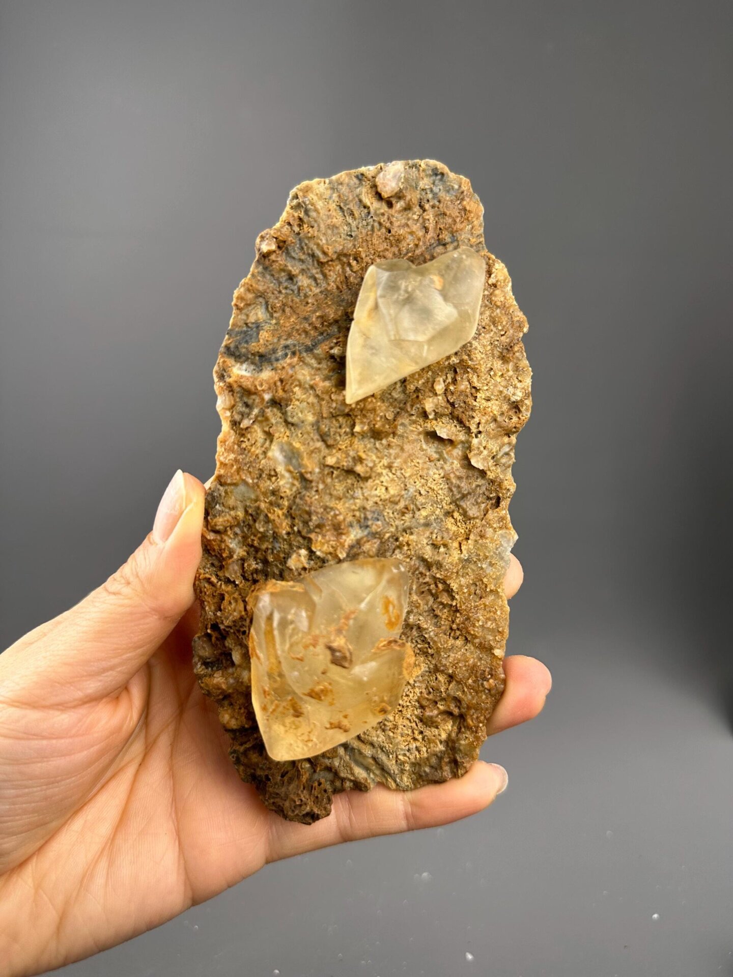 Twin calcite crystals on original matrix from Hunan China
