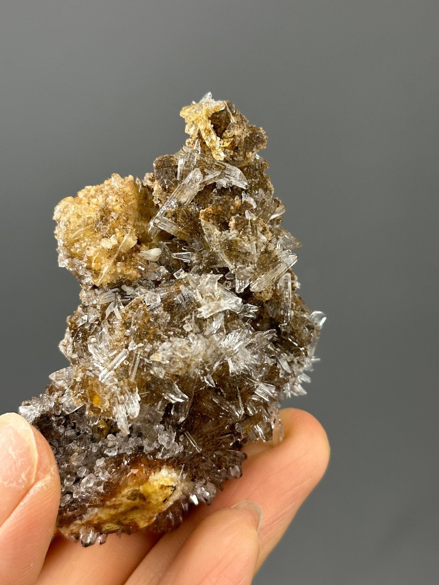 Full view of gypsum needle cluster specimen