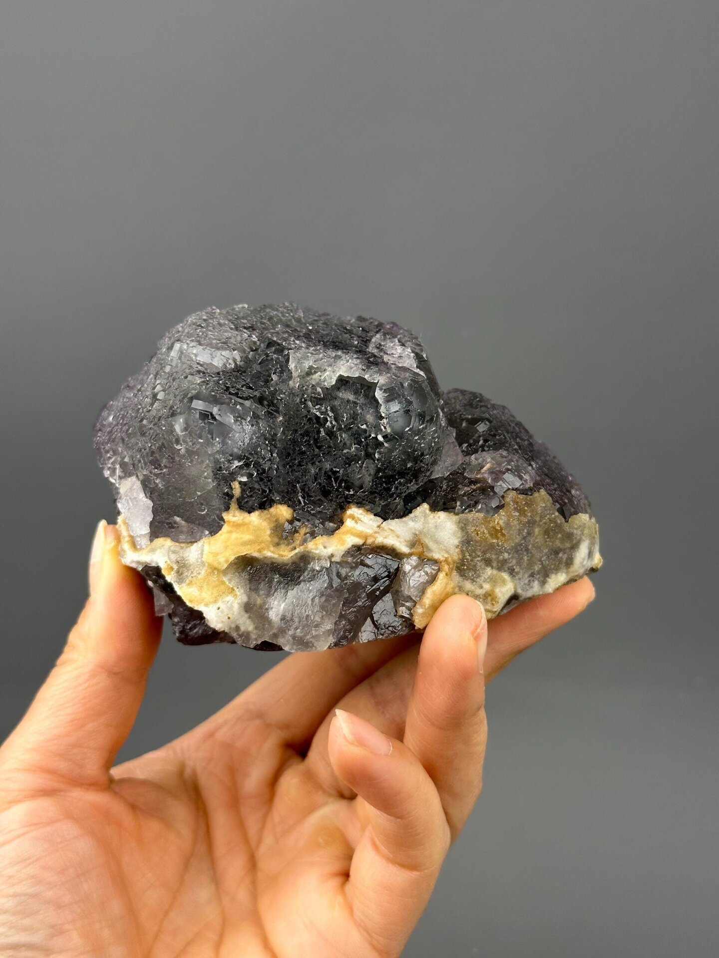 Large twin fluorite overhead top-down view