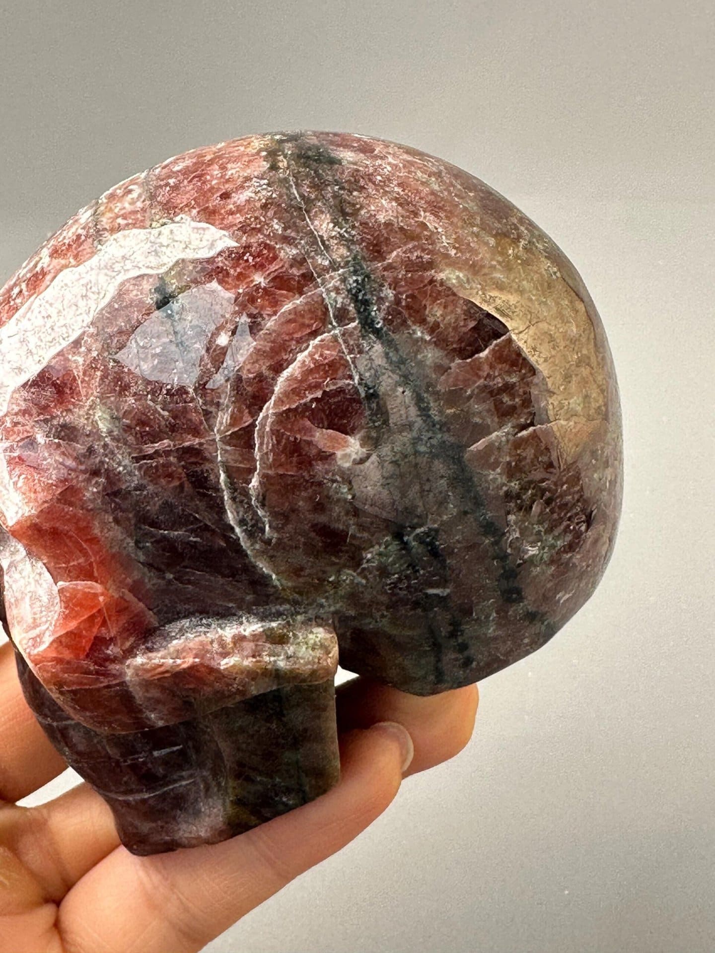 Red garnet carved skull scale reference large specimen