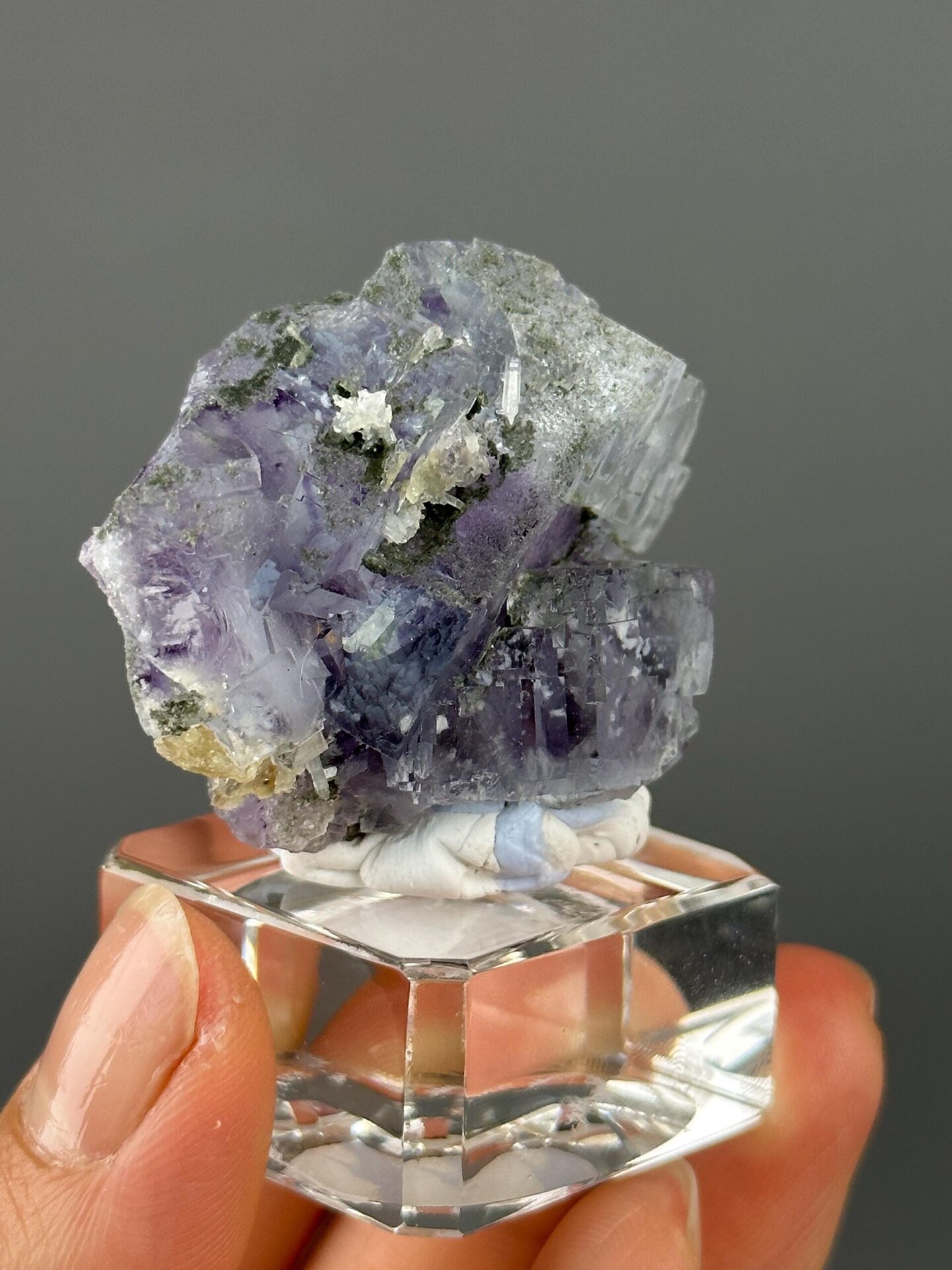 Purple and green phantom fluorite Yaogangxian front view