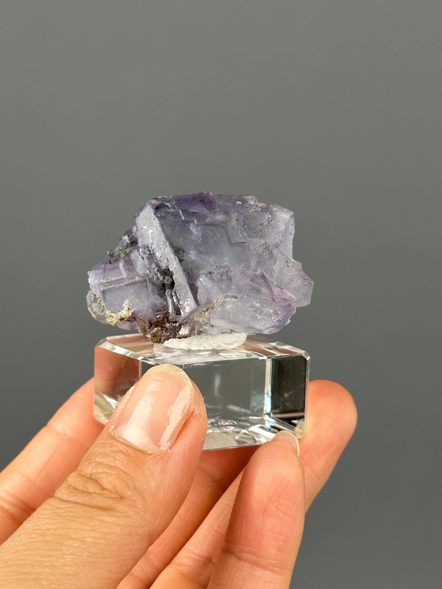 Purple fluorite twin stair-step growth side profile