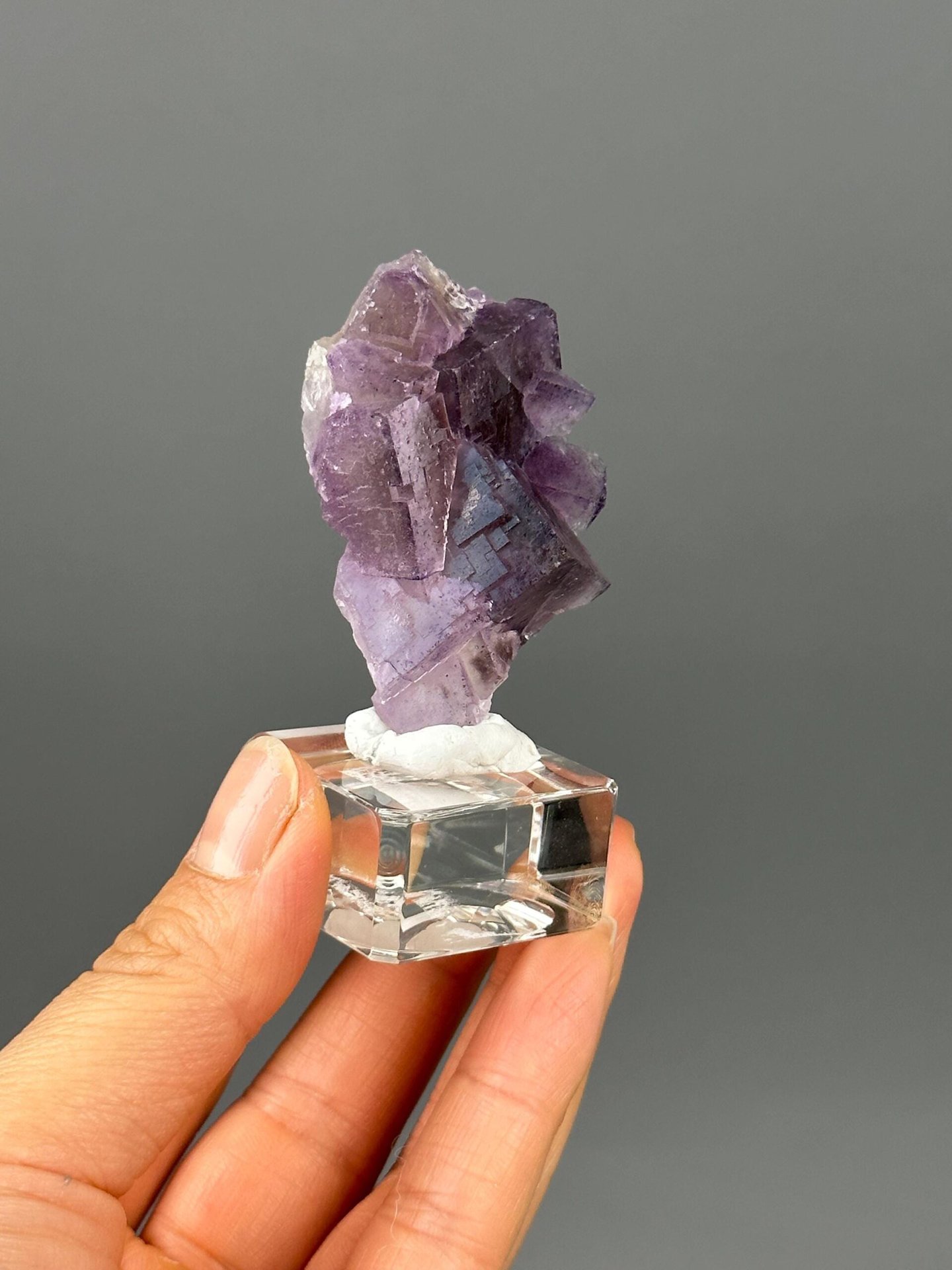 Purple twin fluorite overhead top-down view