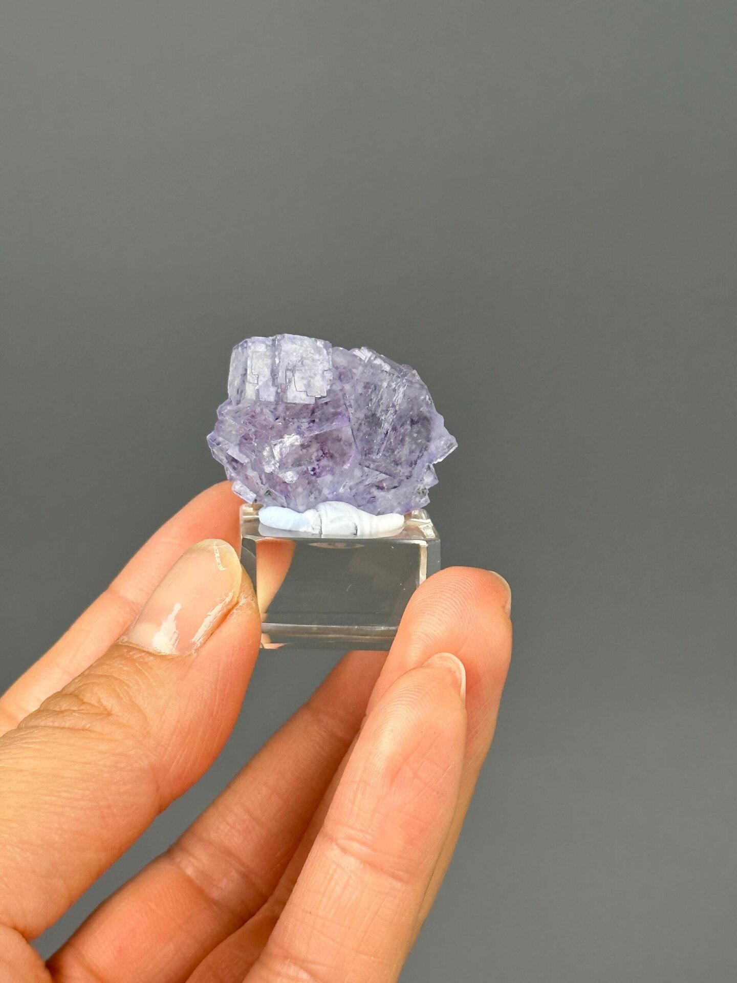 Purple twin fluorite overhead top-down view