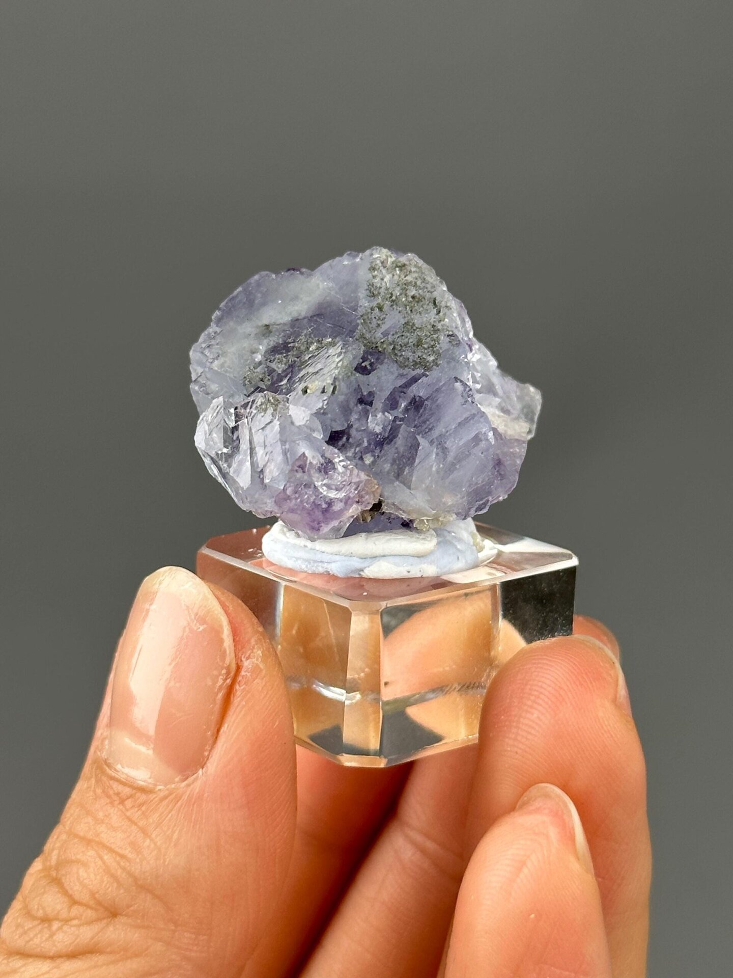 Light purple twin fluorite overhead top-down view
