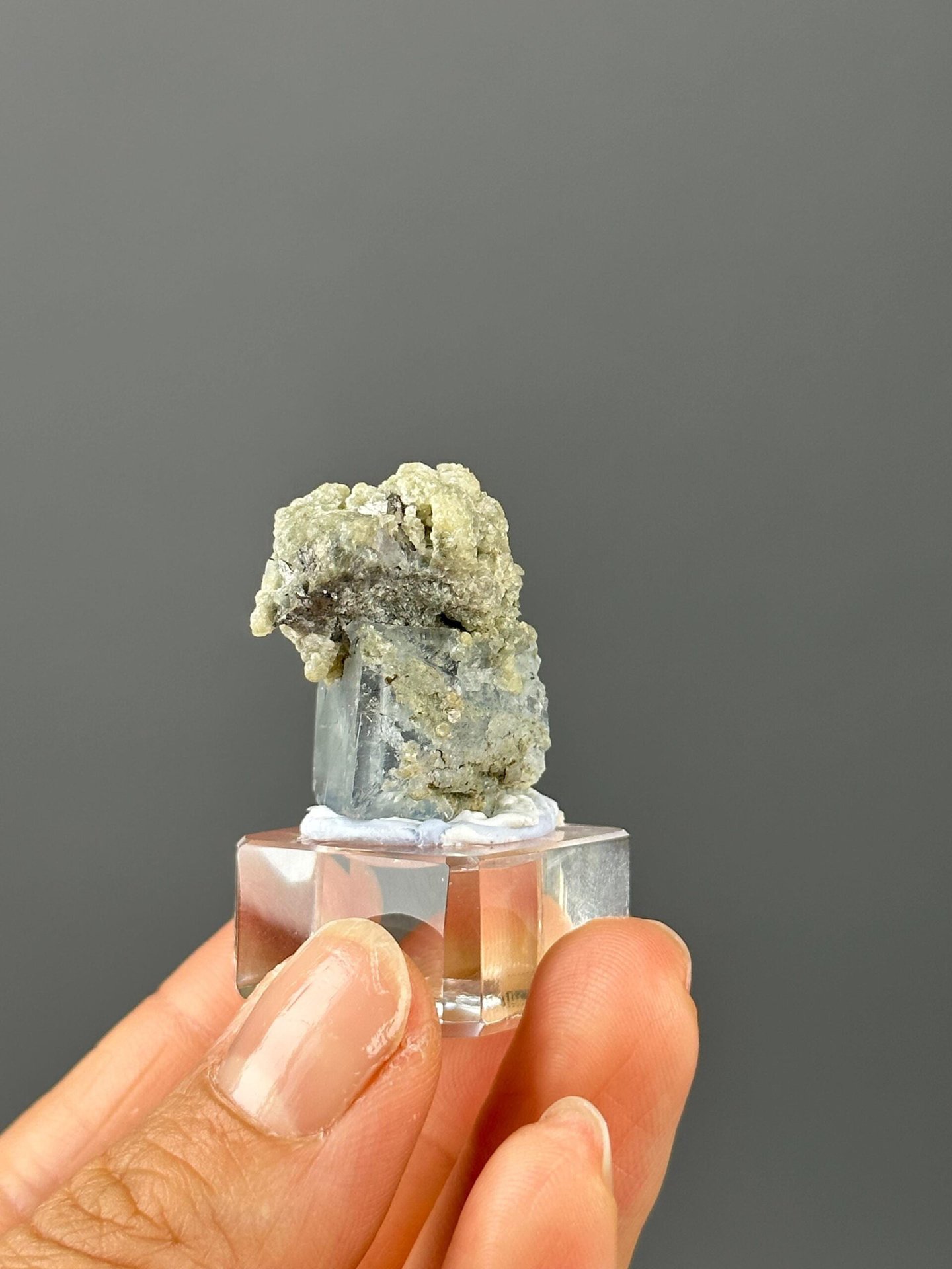 Dolomite matrix base with green fluorite crystals