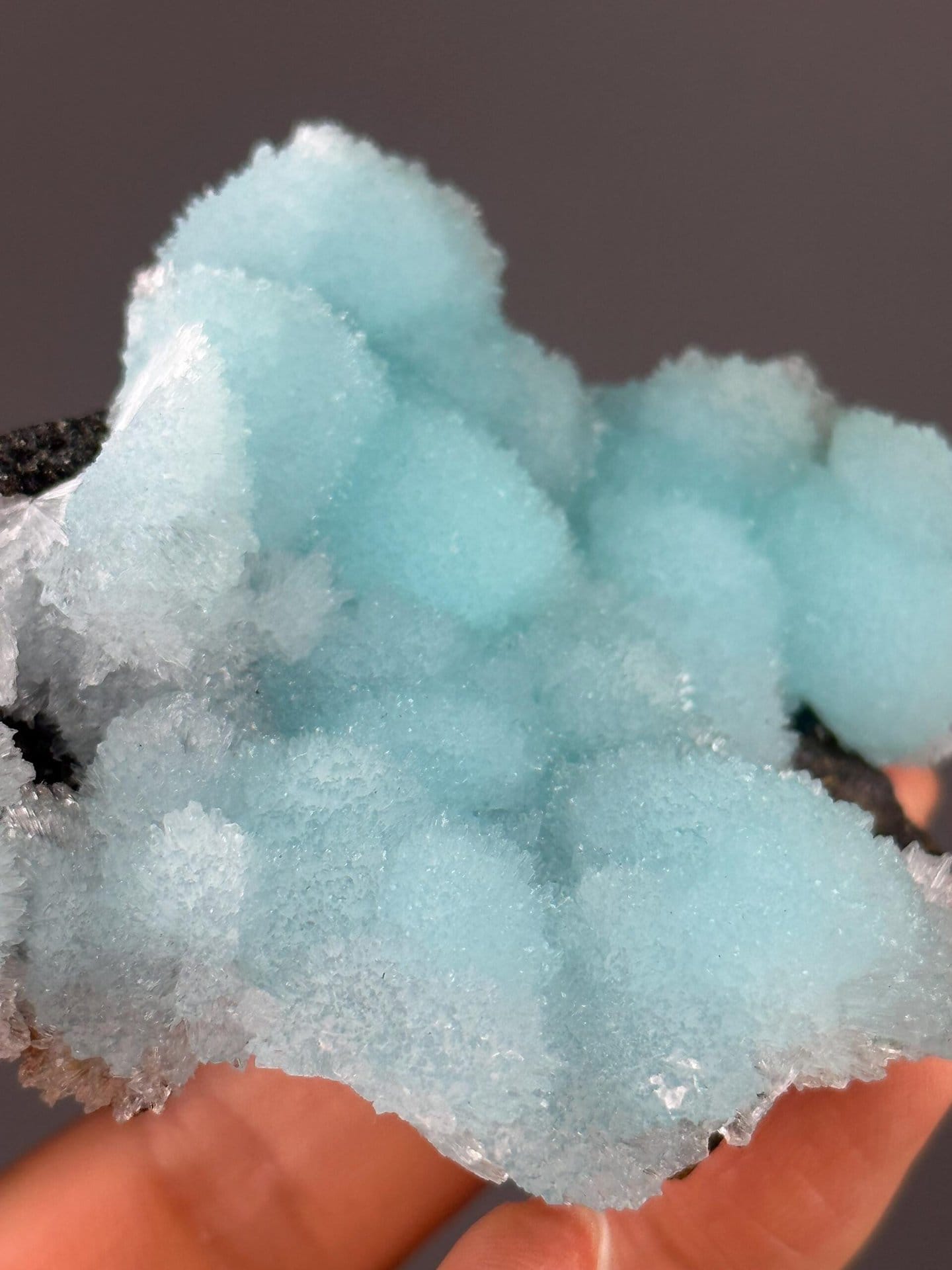 Cloud-like blue aragonite crystal formations