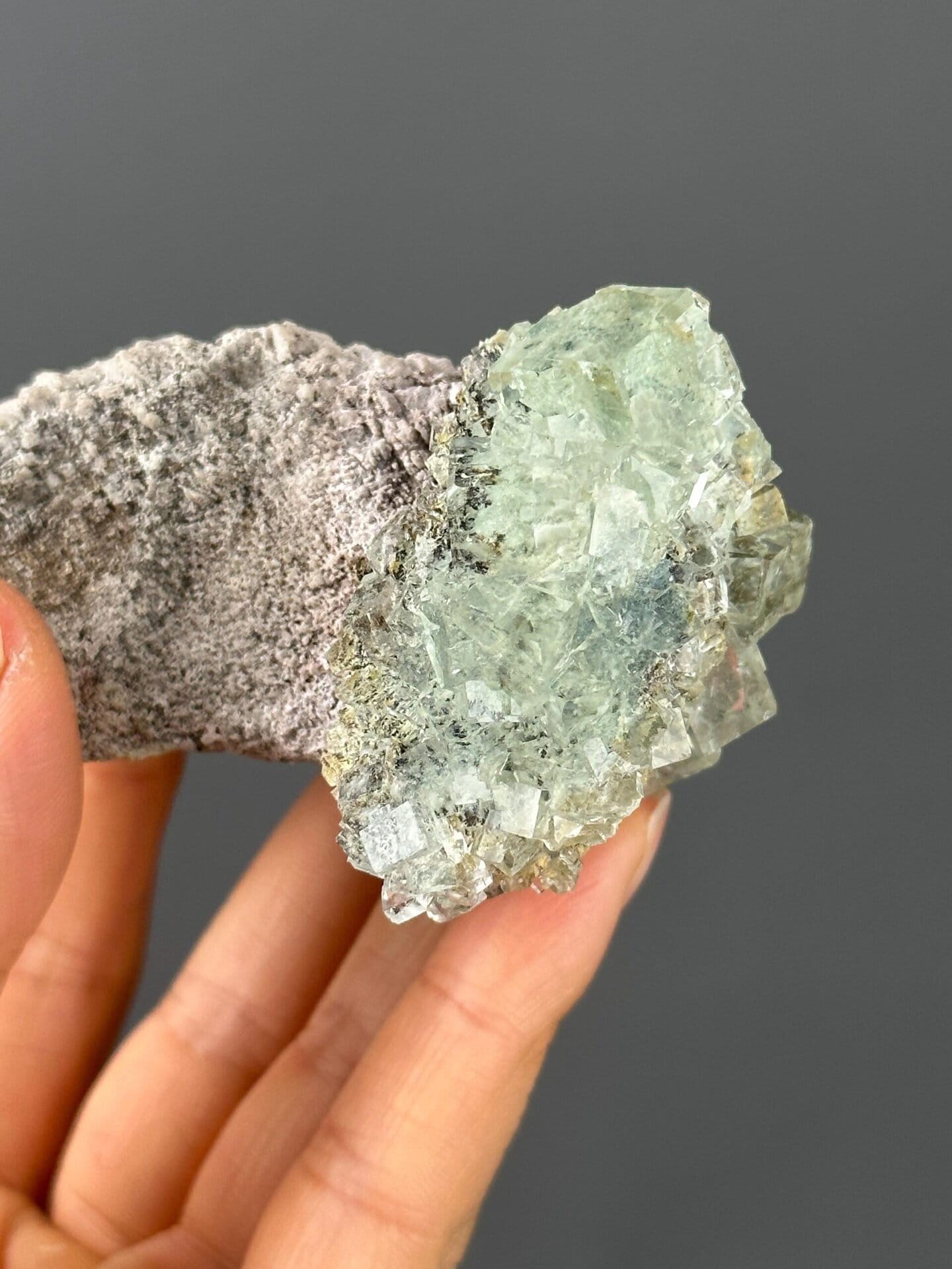 Side view of mushroom-shaped fluorite specimen