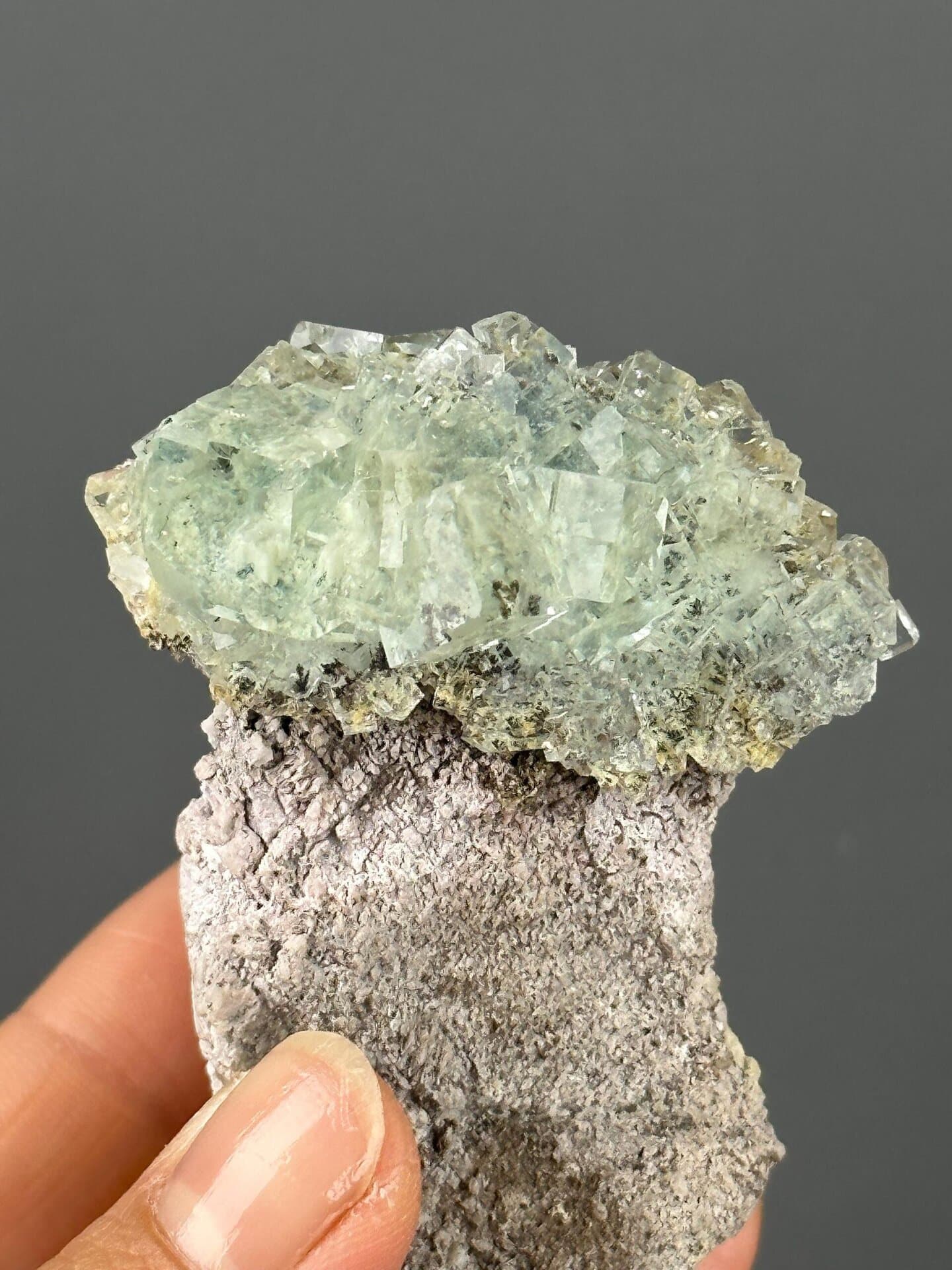 Back view of mushroom-form fluorite specimen