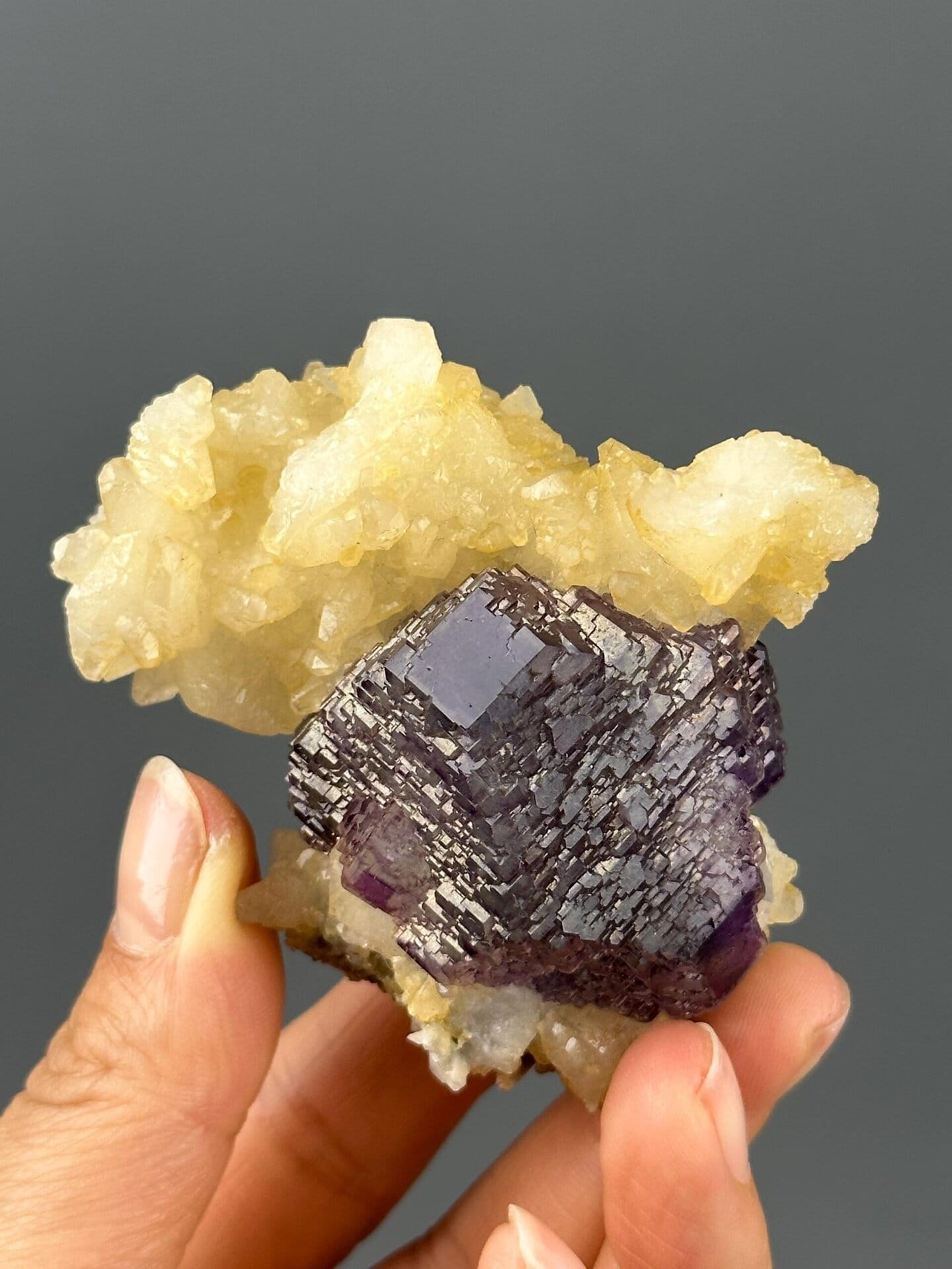 Gentle translucency of purple fluorite cubes
