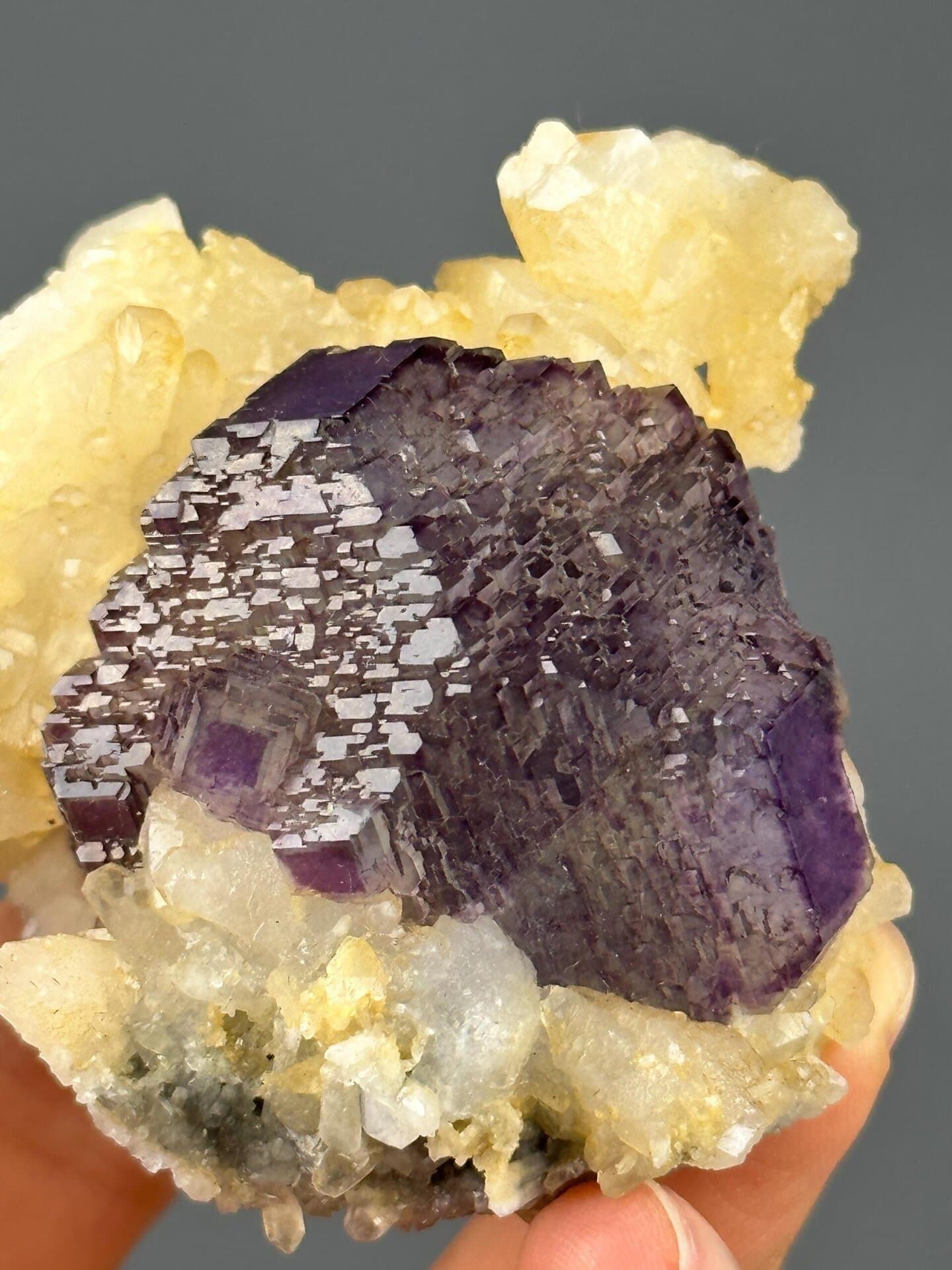 Vitreous luster on etched purple fluorite faces
