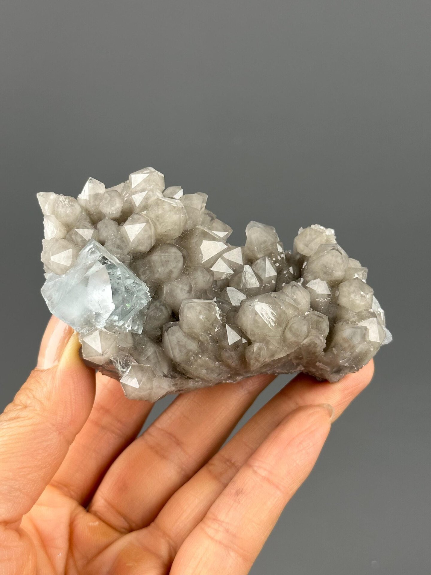 Blue fluorite on quartz matrix Hunan China front view