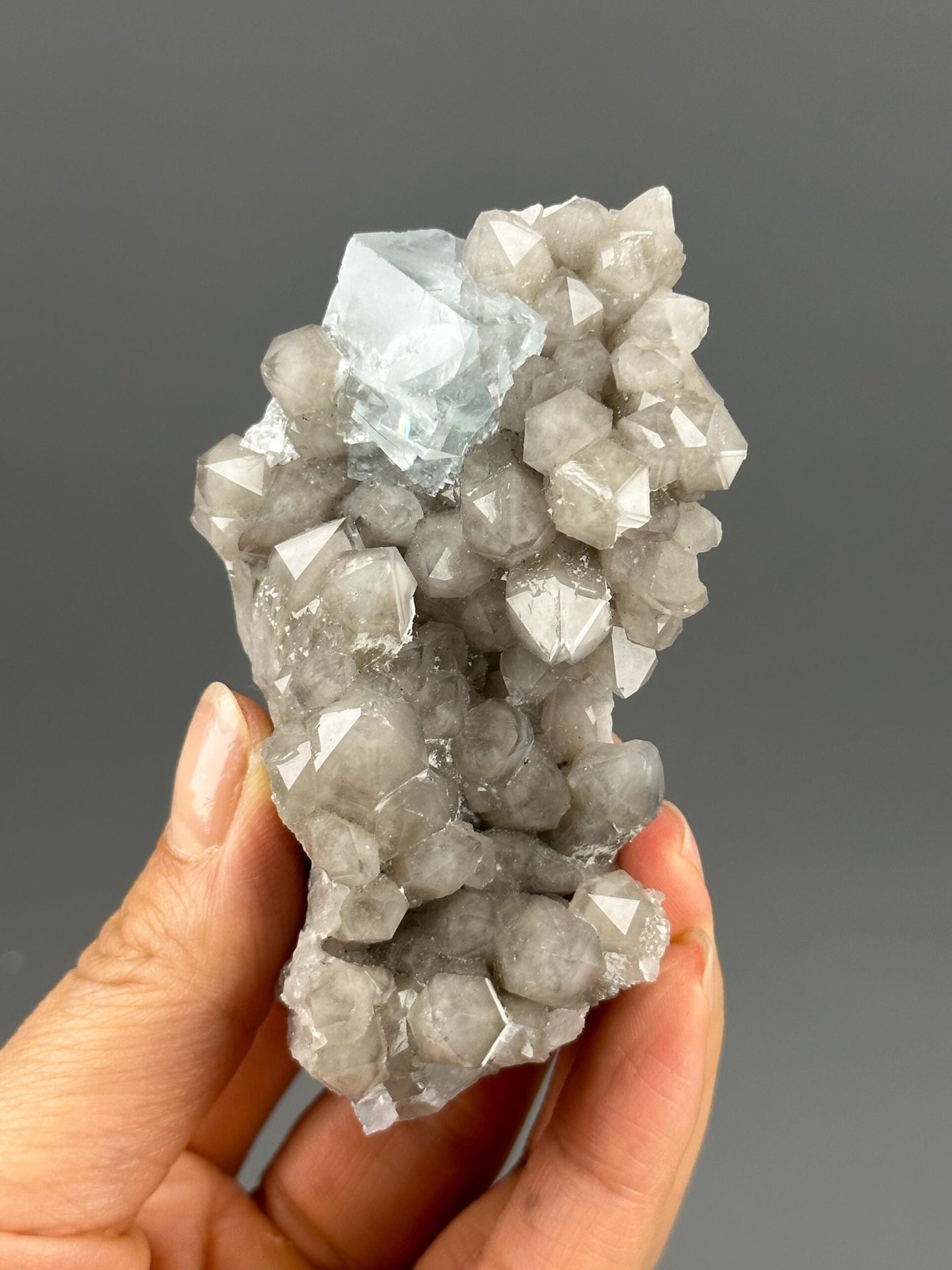 Rare blue cubic fluorite crystal close-up