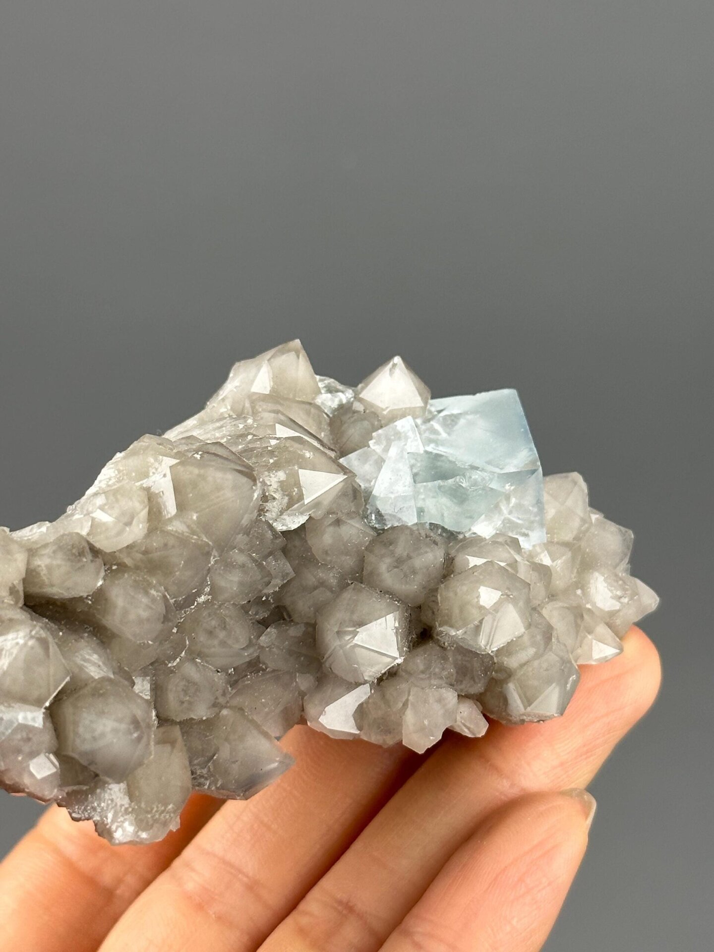 Full blue fluorite quartz specimen on white background