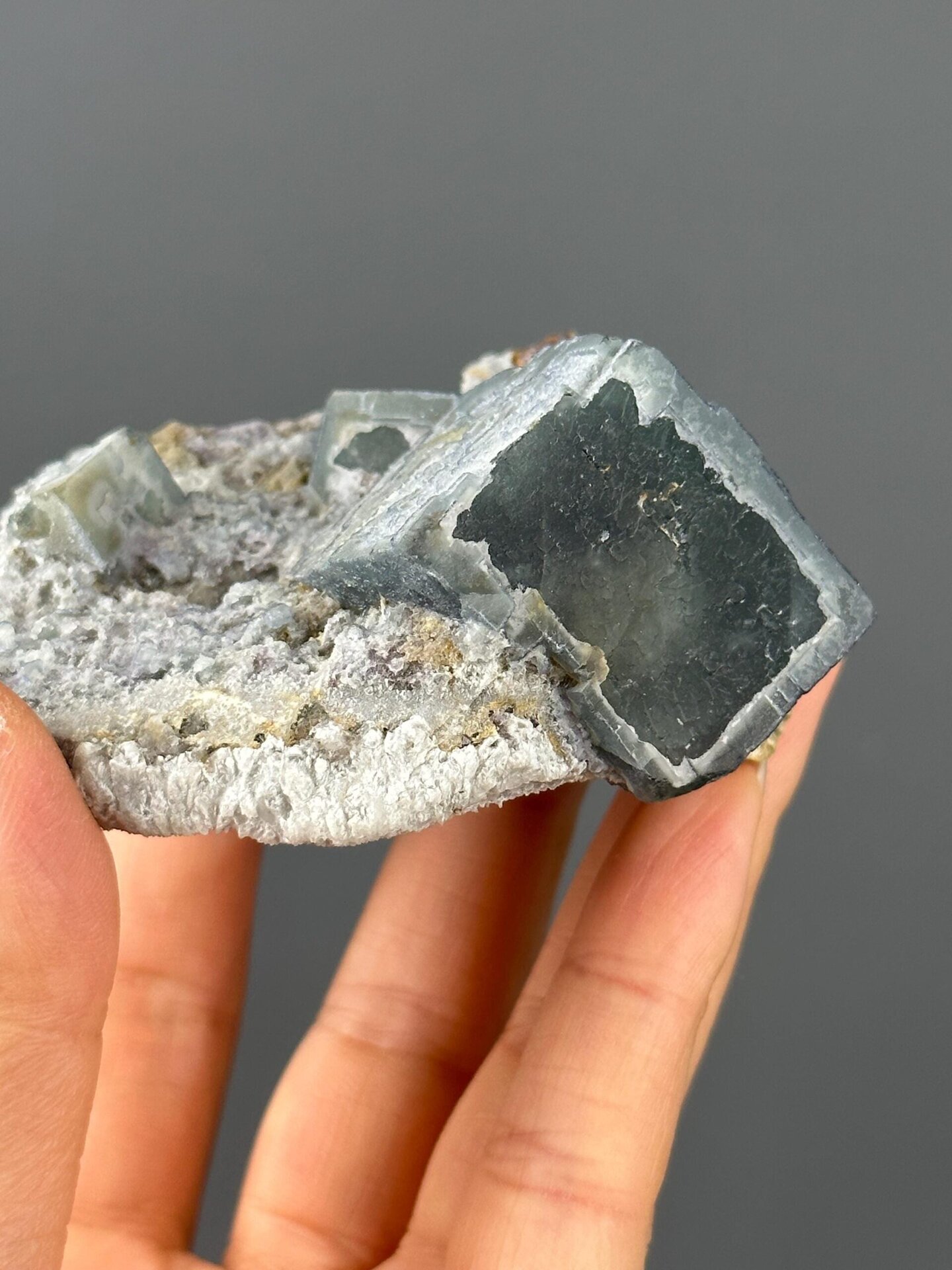 Step growth fluorite terraced surfaces detail