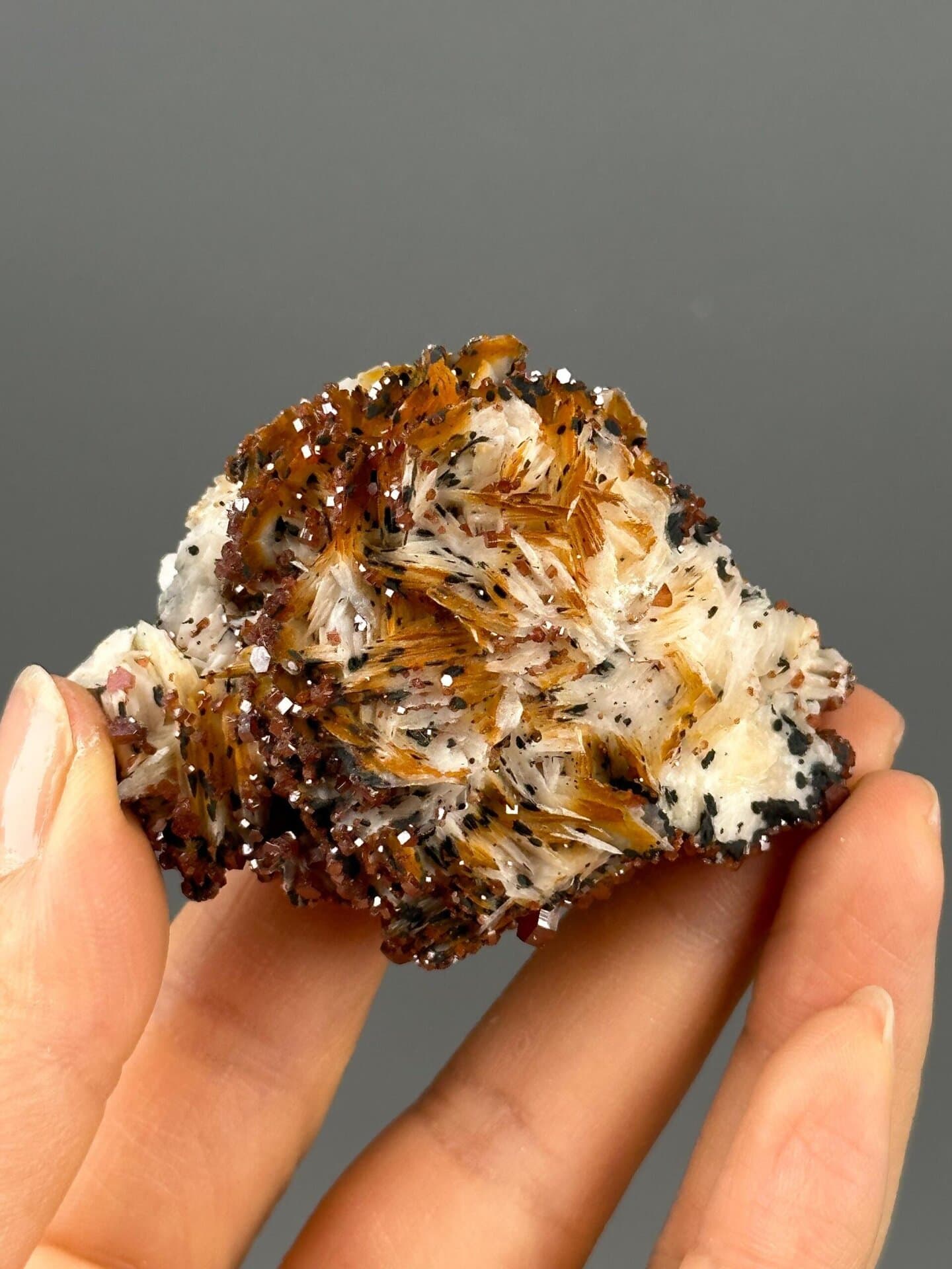 Adamantine luster on red vanadinite crystal faces