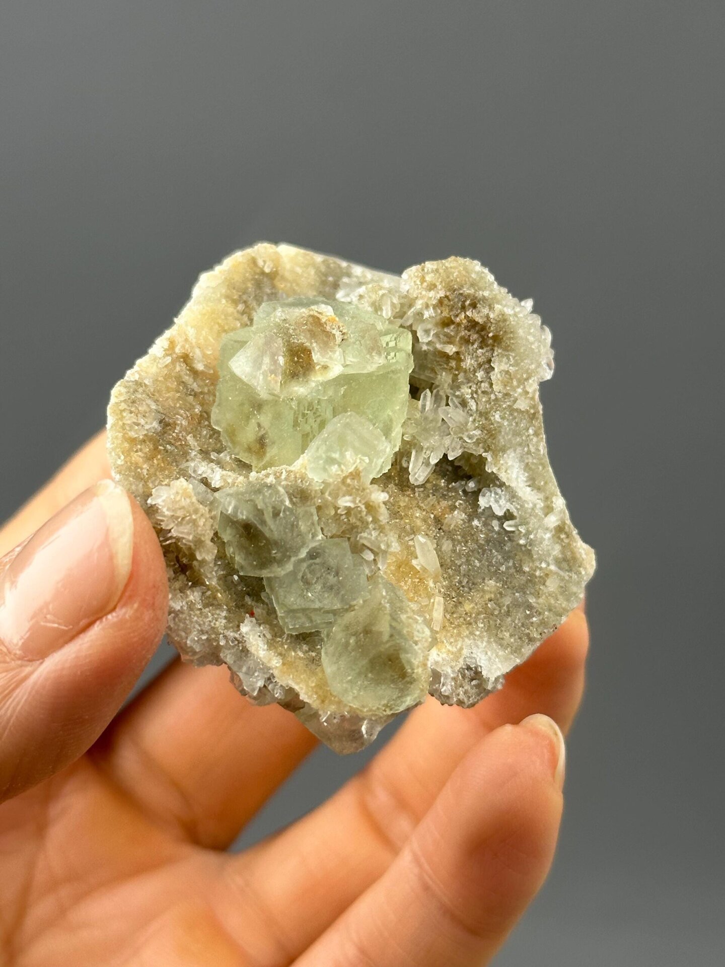 Green fluorite with quartz, Xianghualing Mine, Hunan, China