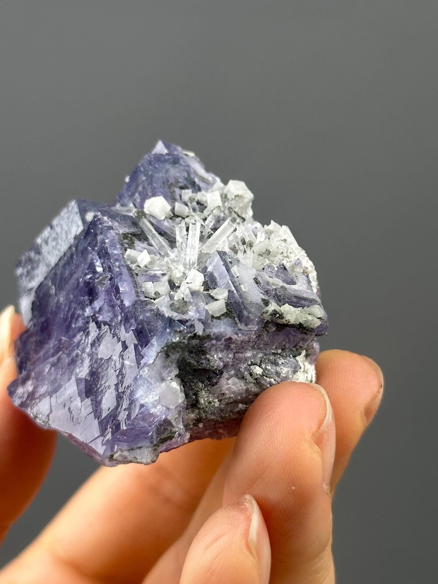 Angled view of deep purple twinned fluorite