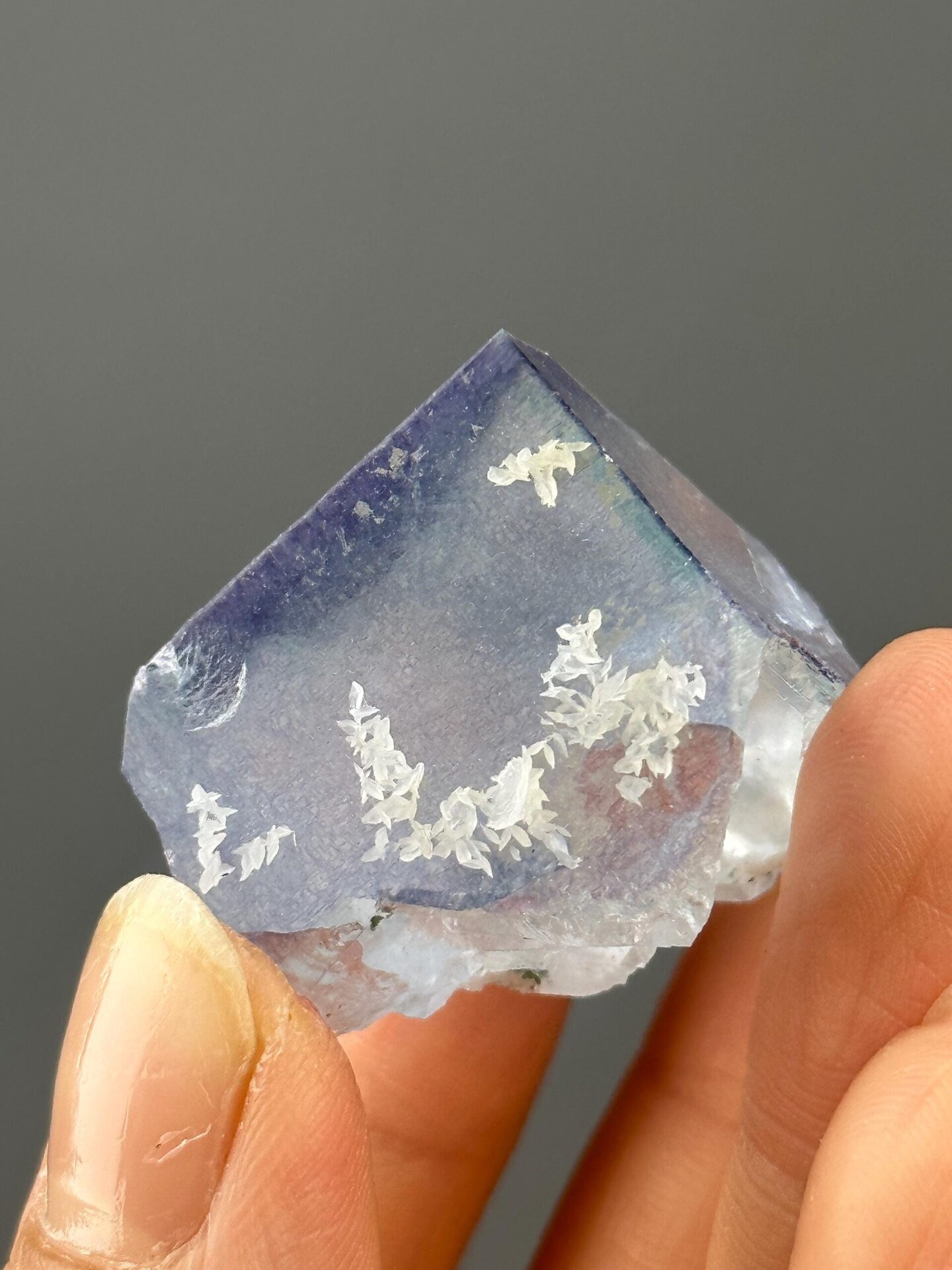 Deep purple-blue fluorite with petal calcite formations from Yaogangxian, Hunan