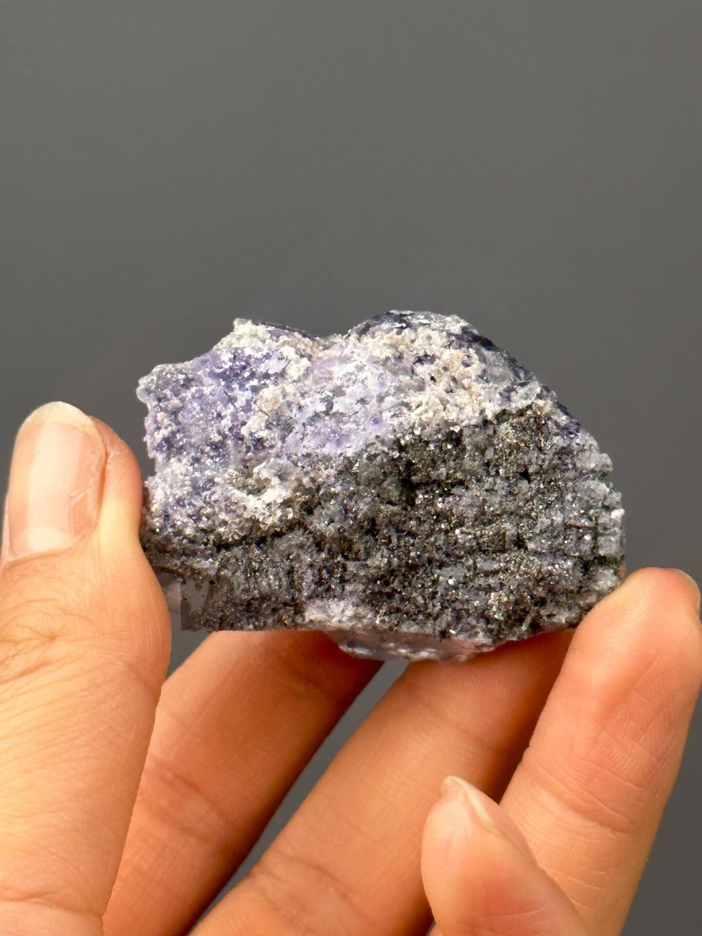 Purple twinned fluorite with calcite, Yaogangxian Mine, Hunan