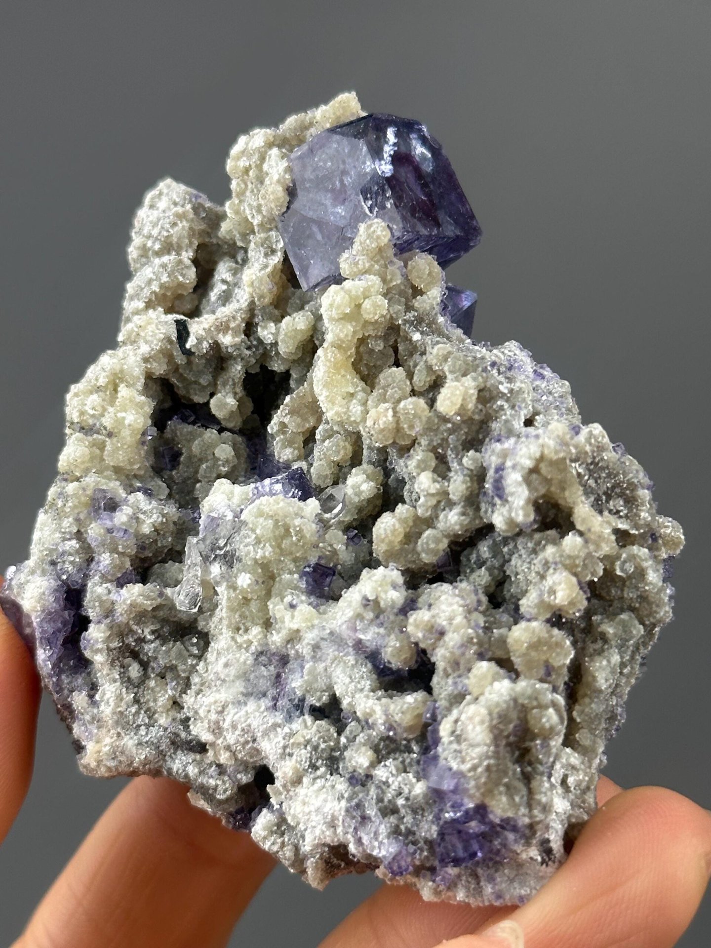 Large purple phantom fluorite on white matrix, Yaogangxian, Hunan
