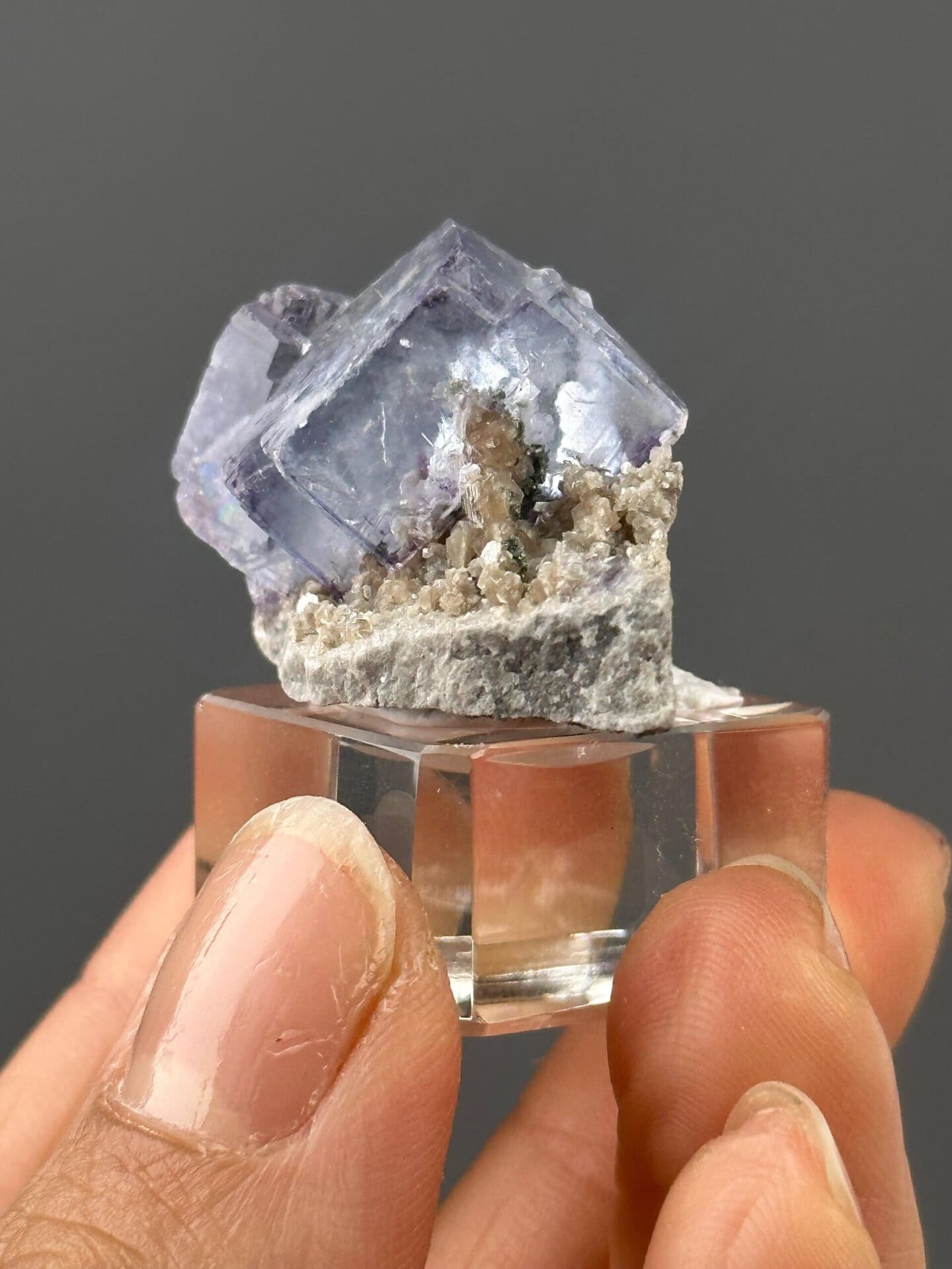 Angled view of dissolution texture on purple fluorite