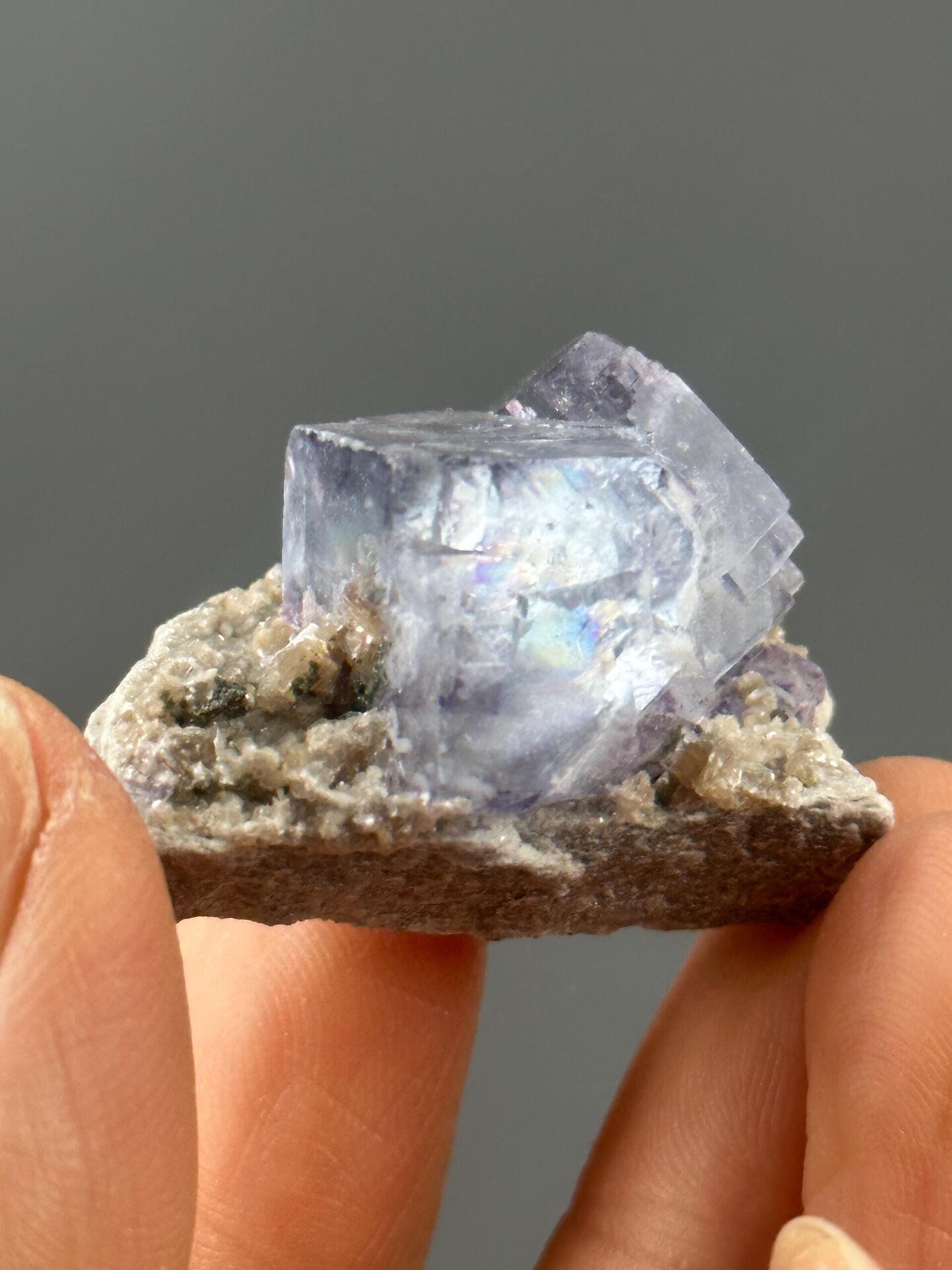 Deep purple fluorite with etched stepped dissolution pattern from China