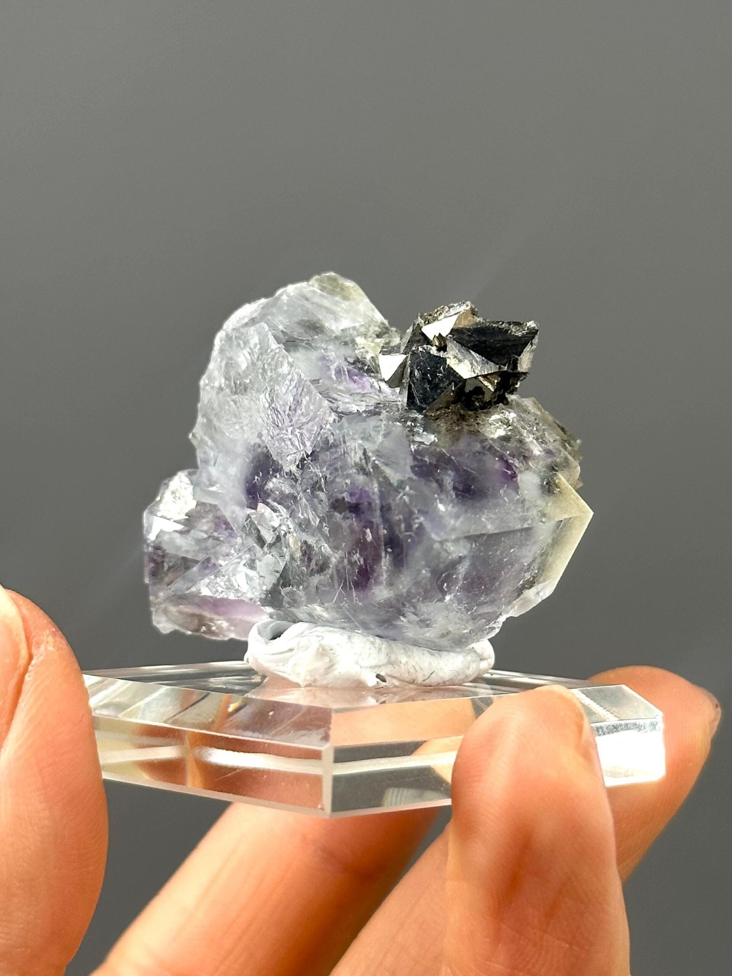 Close-up of purple fluorite showing fluorescent quality