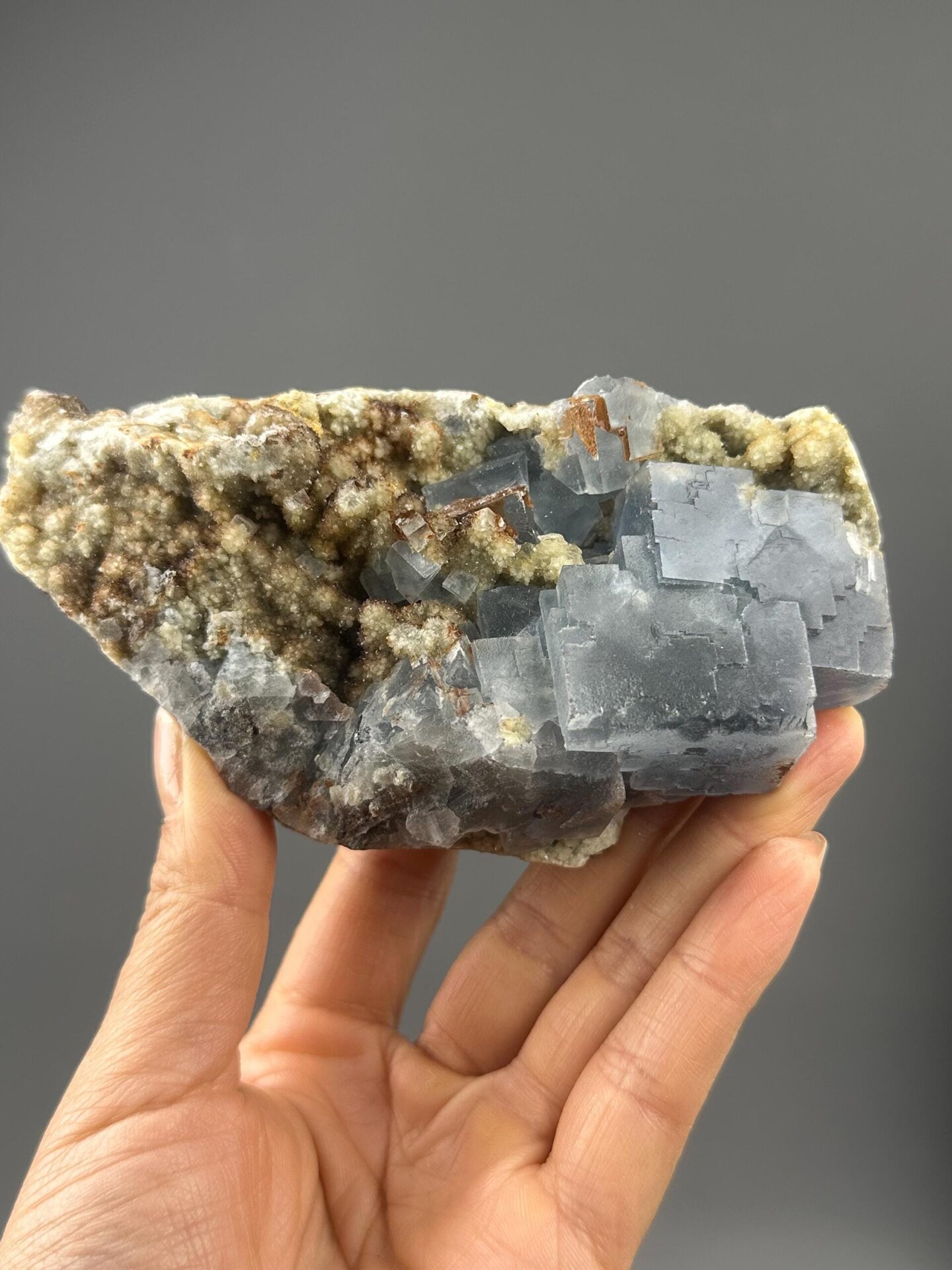 Large blue fluorite on dolomite matrix from Yaogangxian Mine, Hunan, China