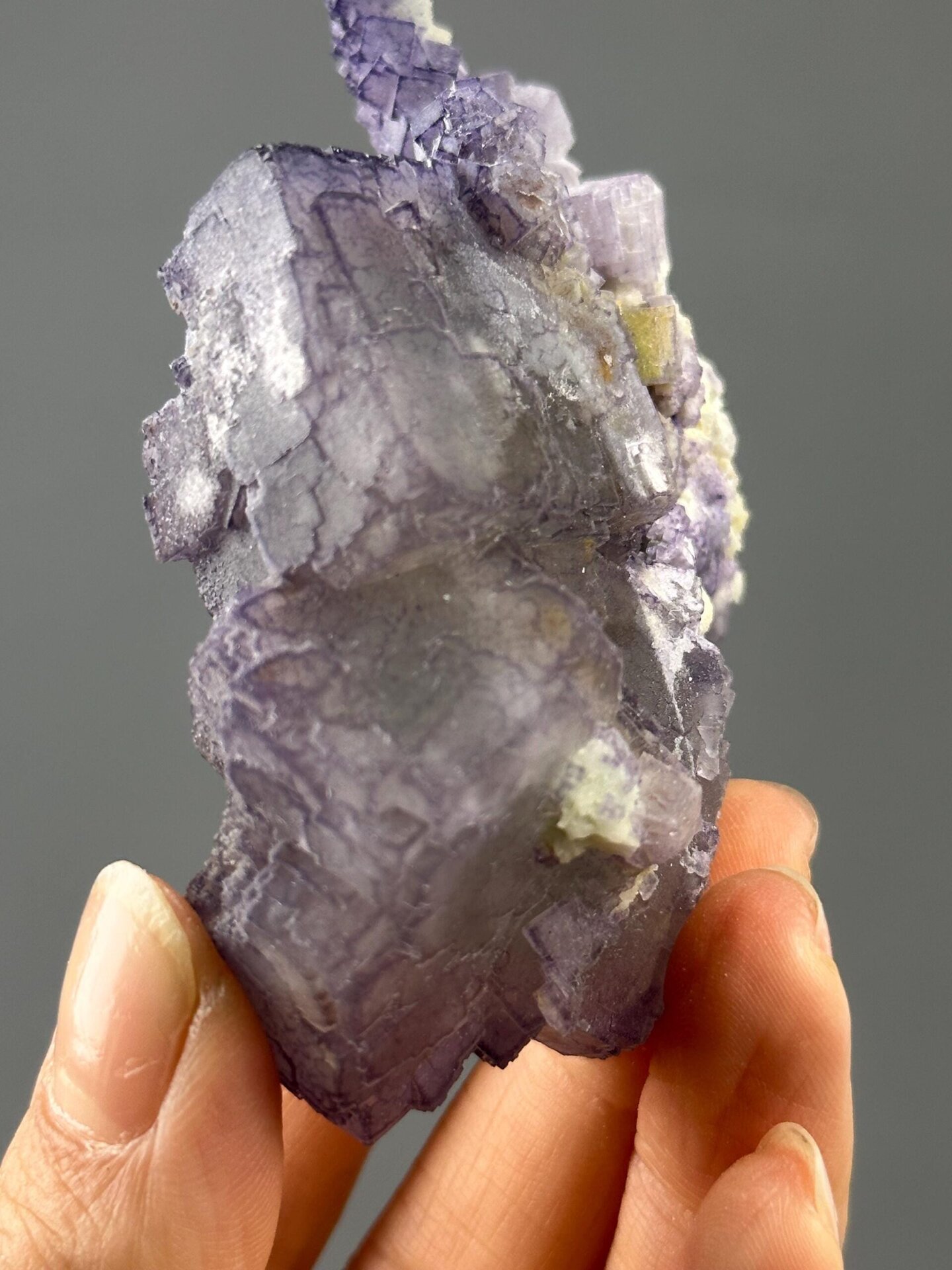 Detail of purple fluorite edges on dolomite matrix