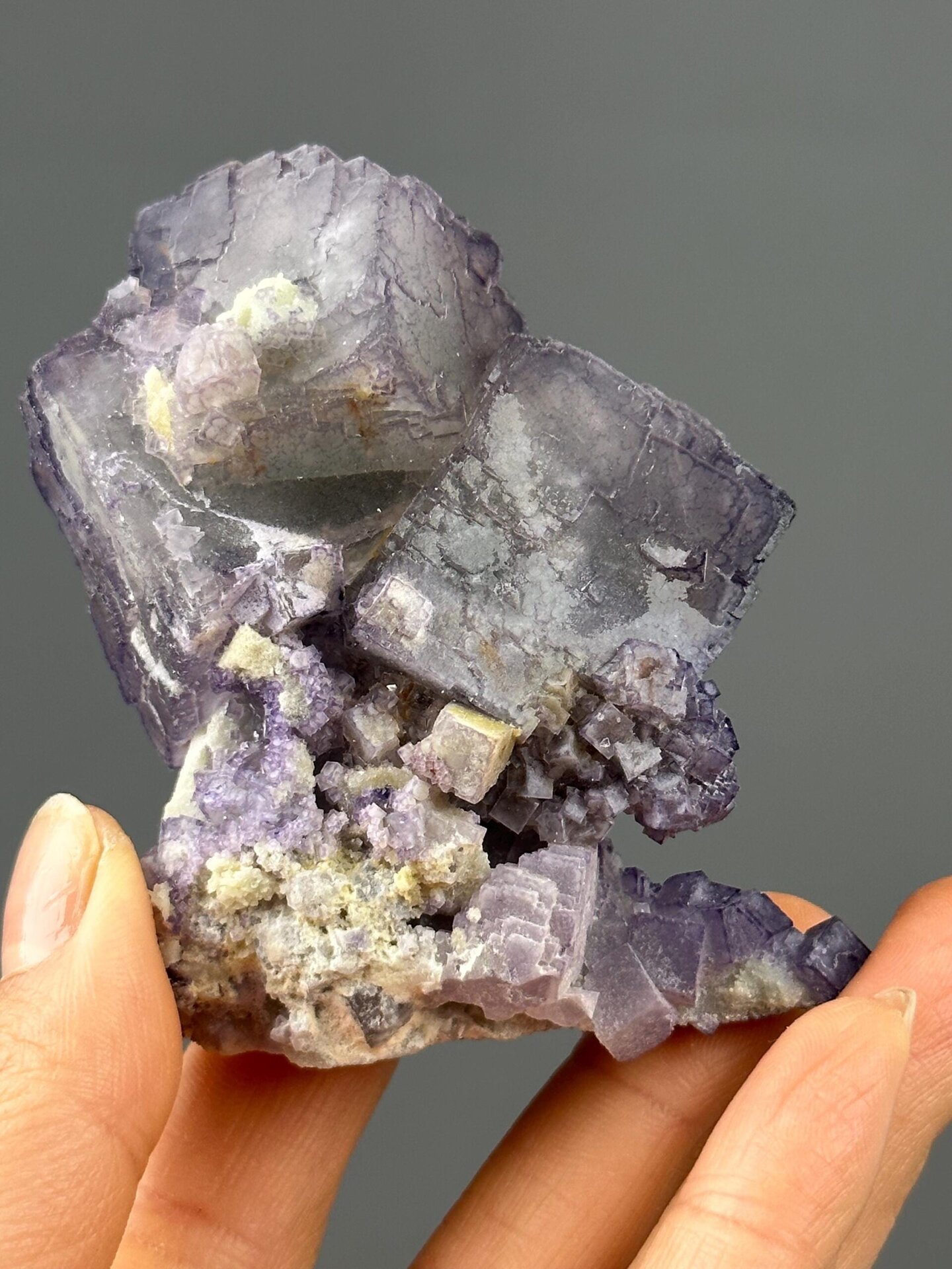 Purple fluorite QR code pattern on dolomite matrix, Guizhou