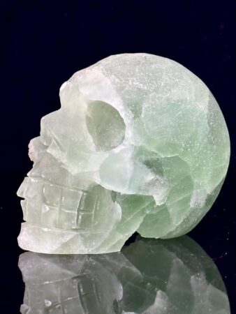 Green Fluorite Skull Geode - Hand-Carved Crystal - Raw Formation - Gothic Decor Piece
