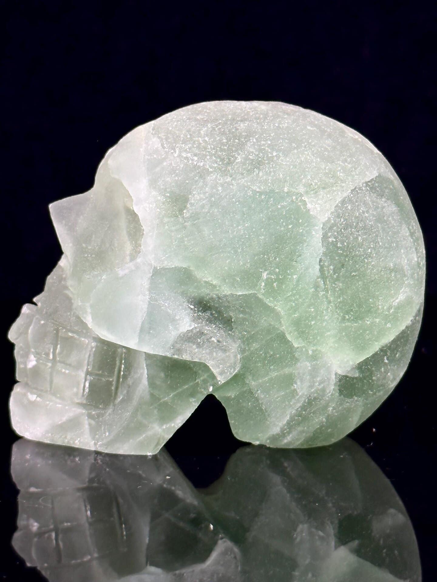 Green fluorite geode skull, natural crystal, collectible display