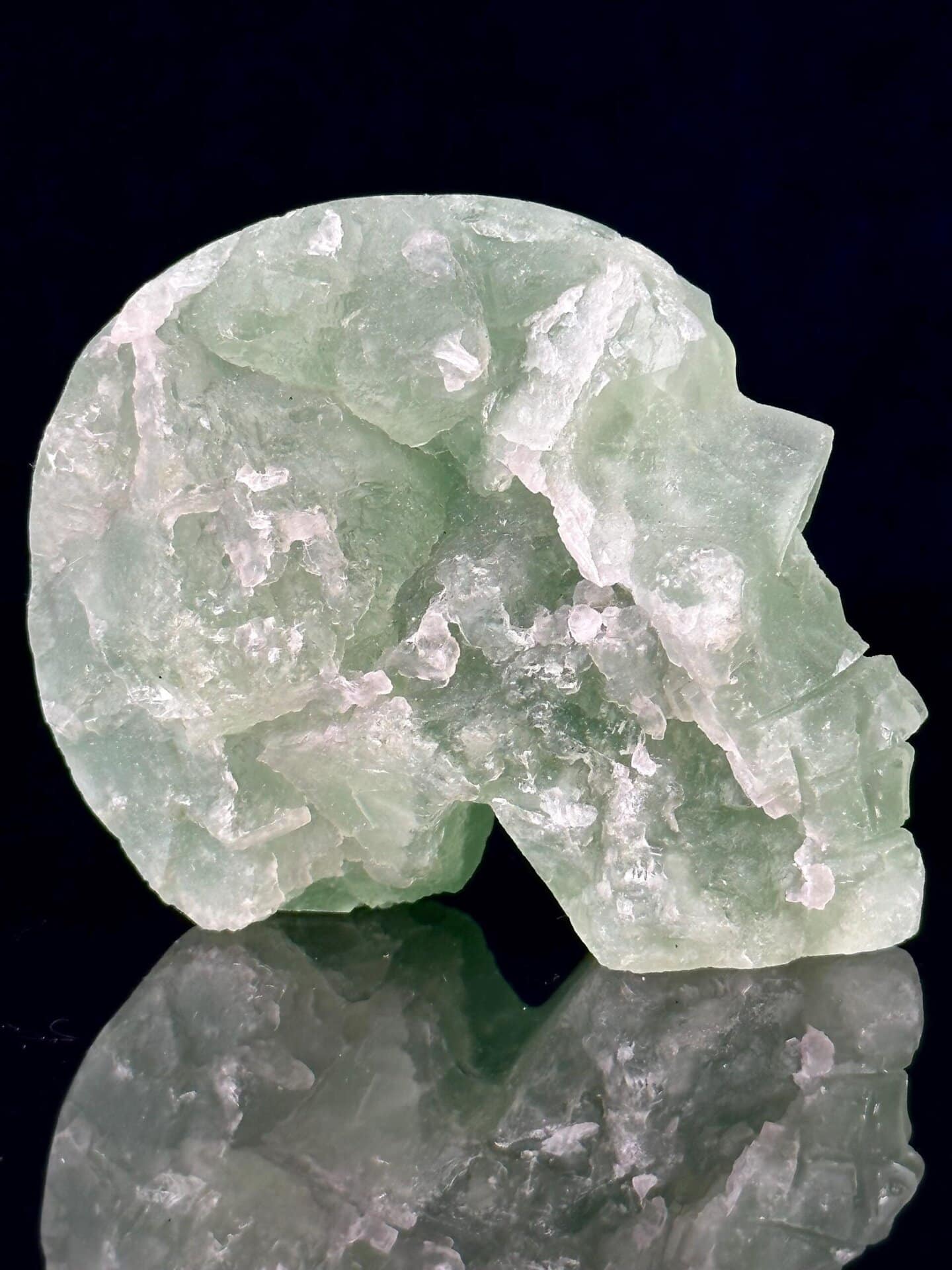 Detail of green fluorite crystal texture in skull