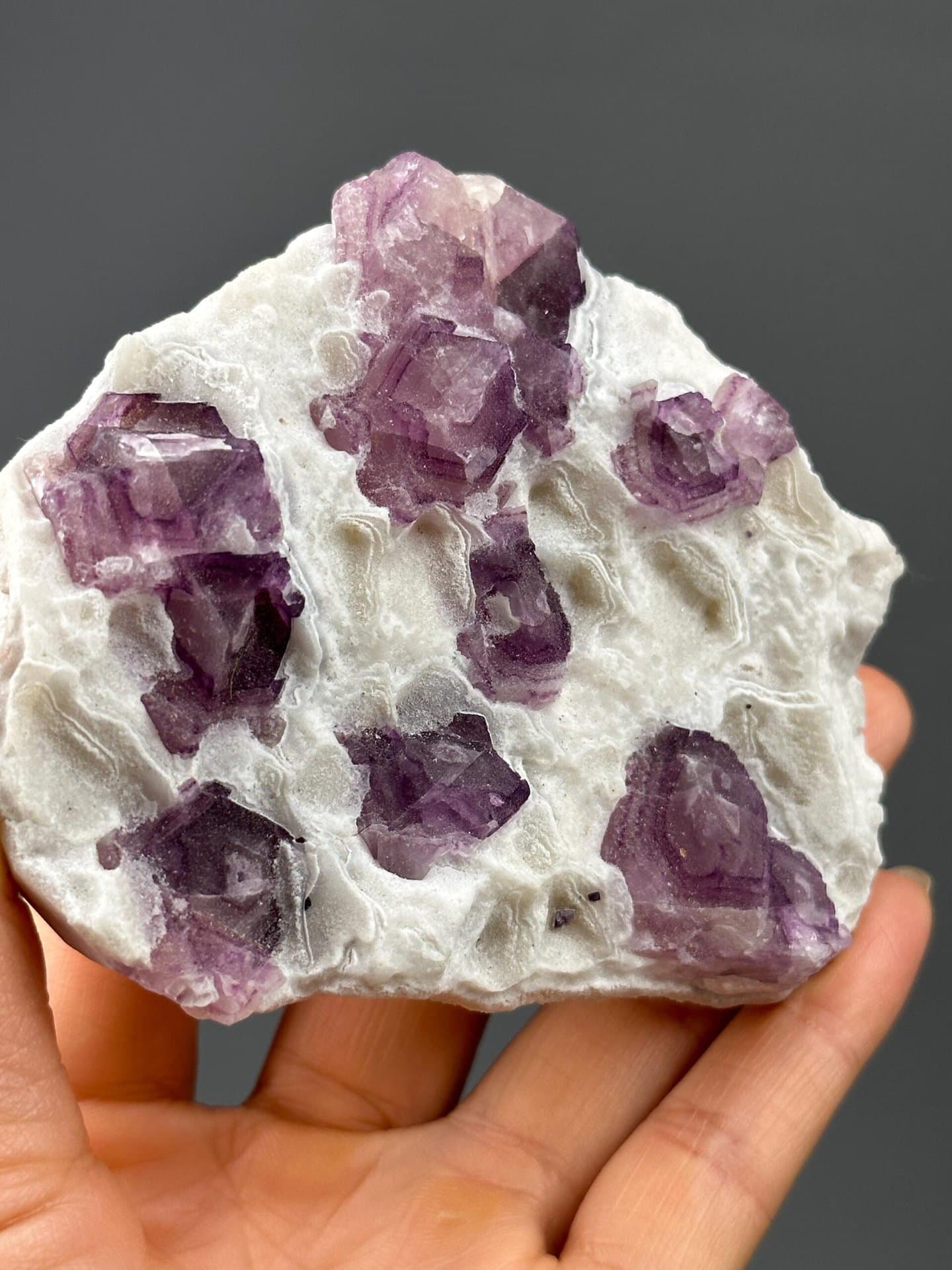 Rare purple-banded fluorite in lollipop formation from Zhejiang, China