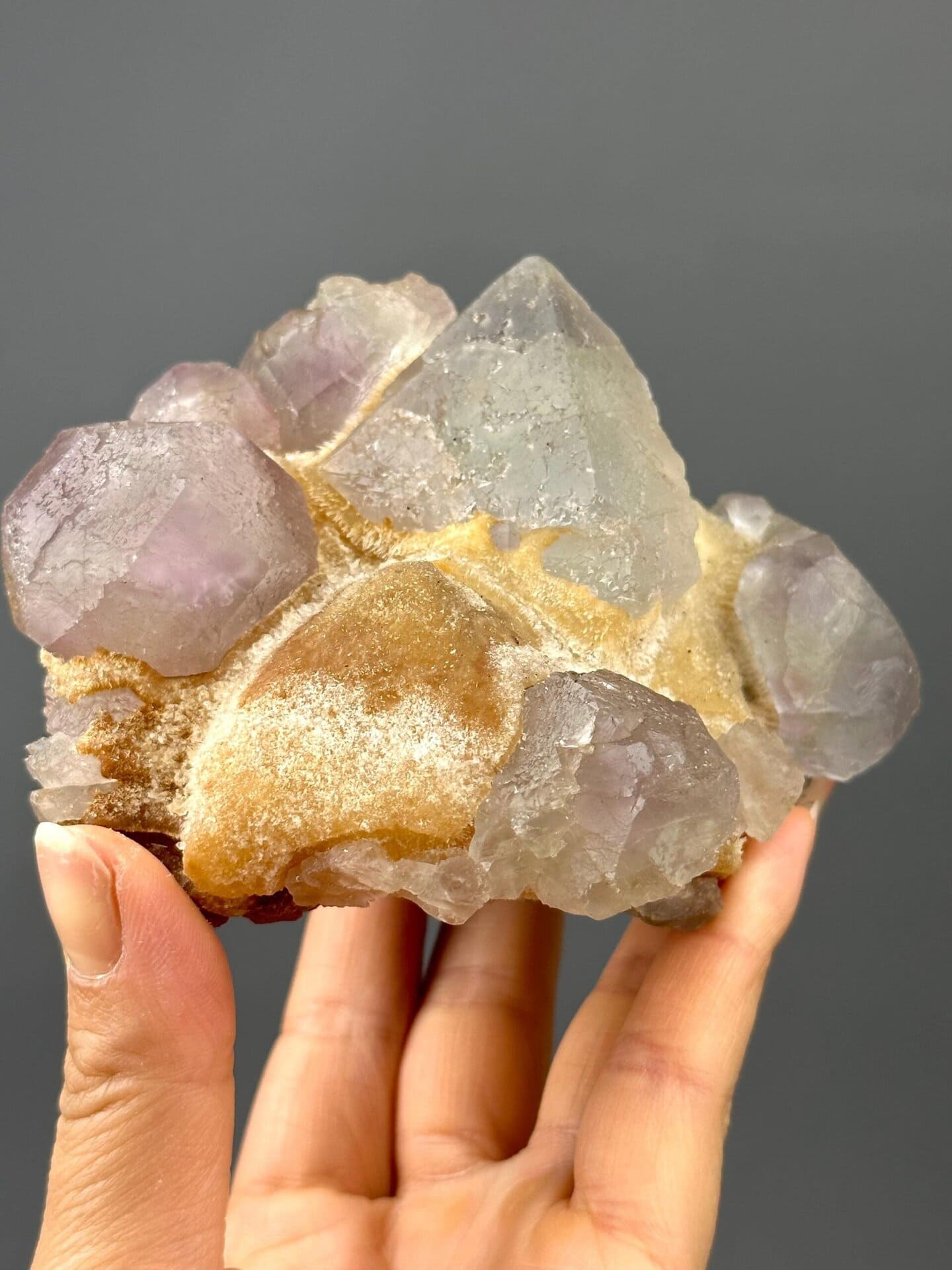 Green and purple phantom fluorite cluster from Shangbao Mine, Hunan, China