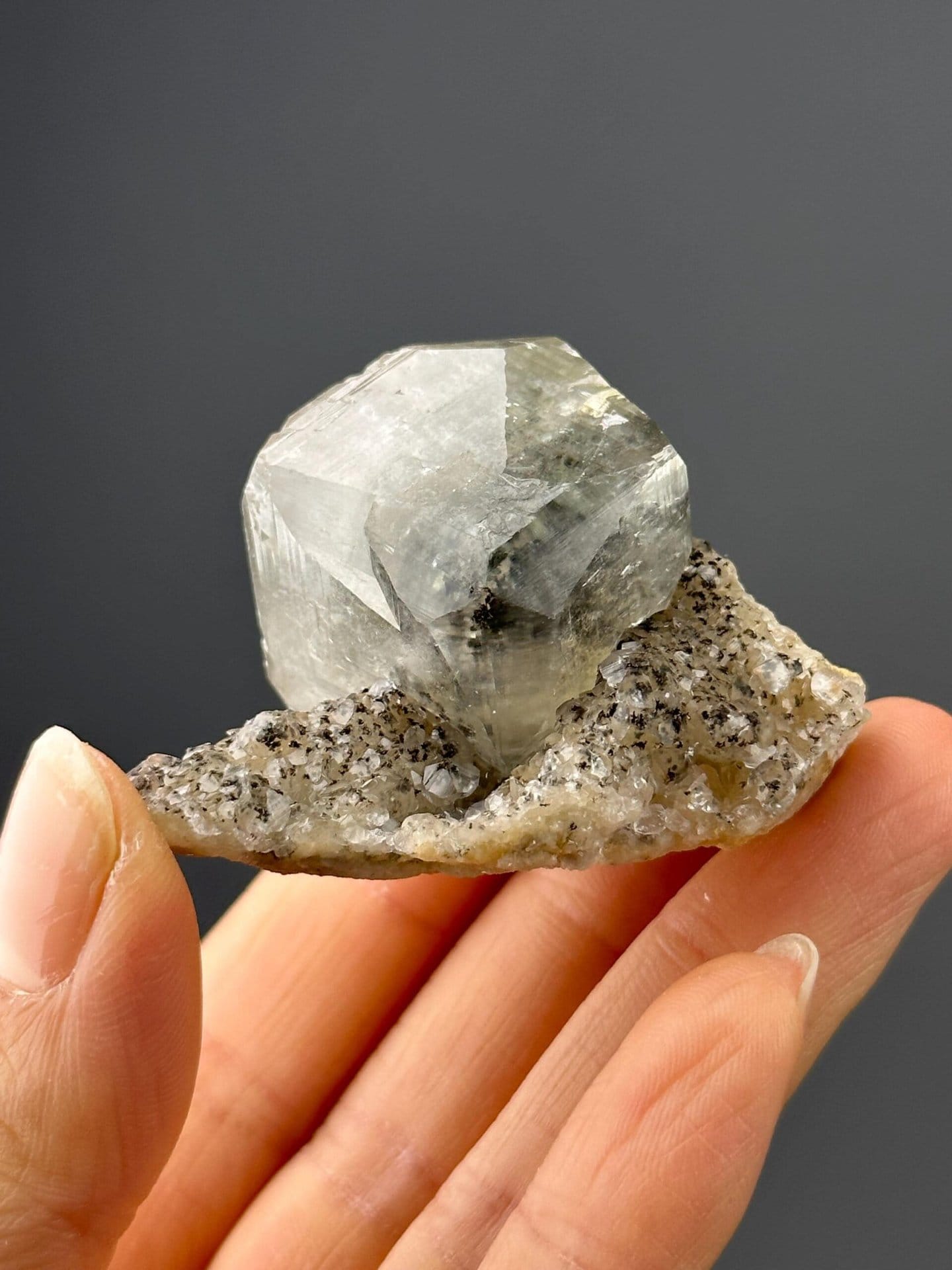 Detail of calcite crystal faces showing clarity and luster