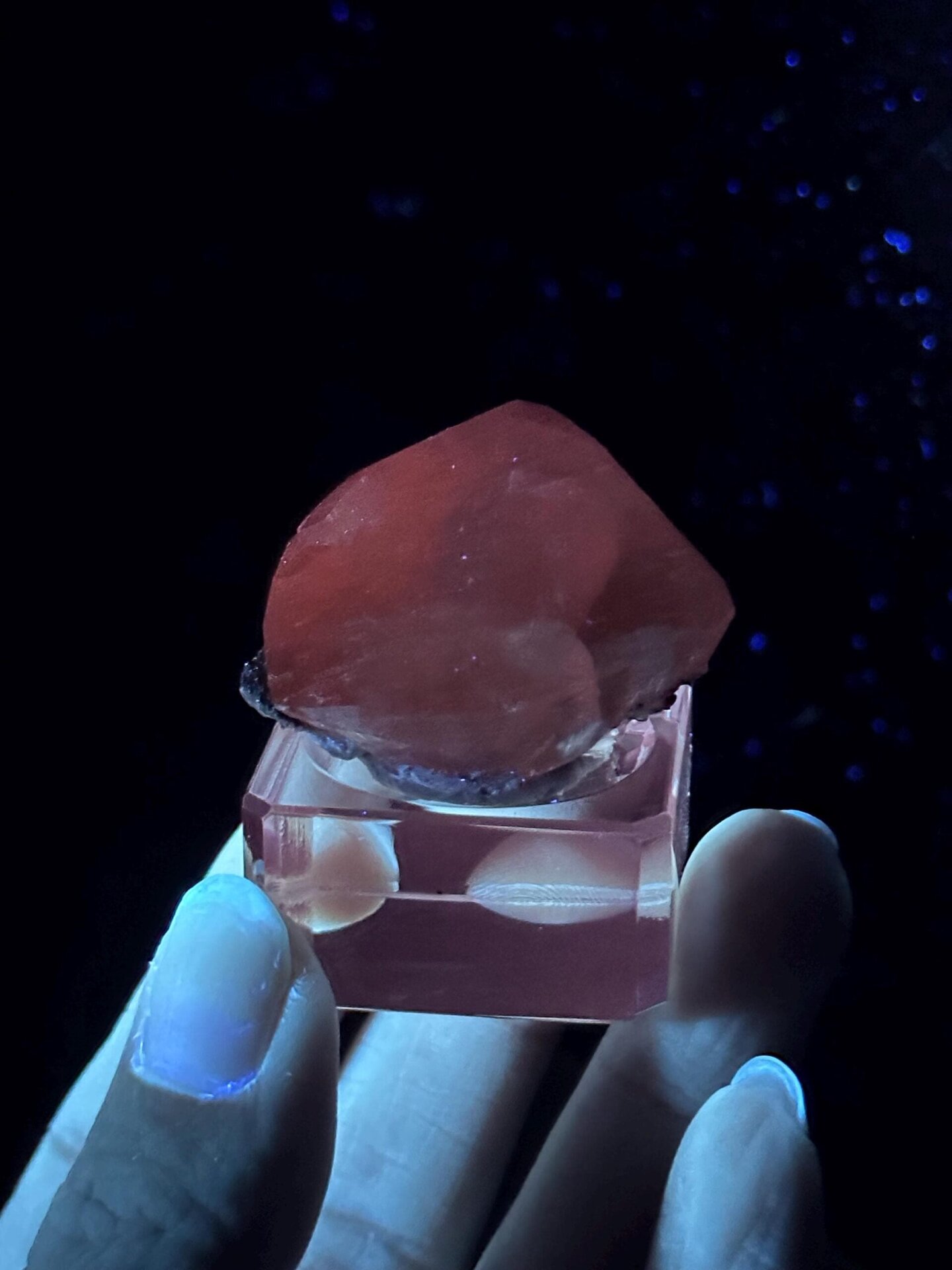 Detail of calcite crystal surface showing luster and colour