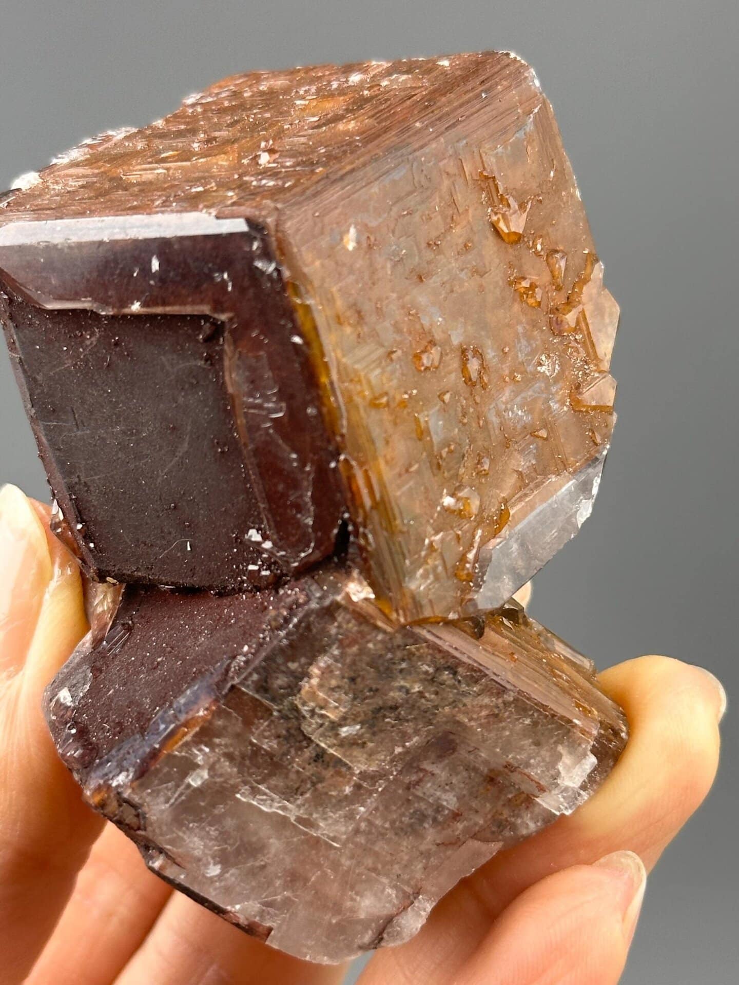 CaCO₃ trigonal calcite, Mohs 3, chocolate brown, etched, Hunan, 6.17 oz
