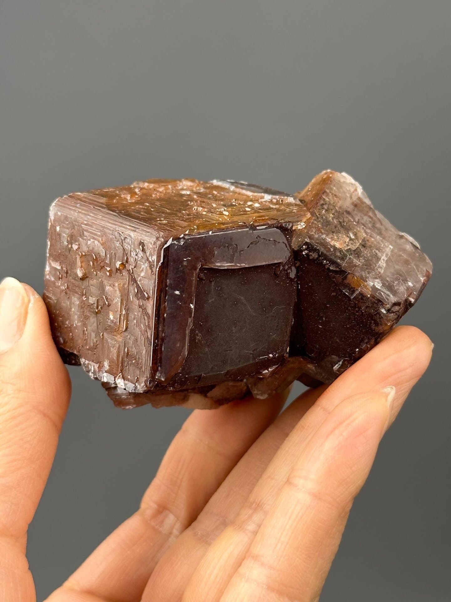Brown etched twin calcite crystal from Hunan, China