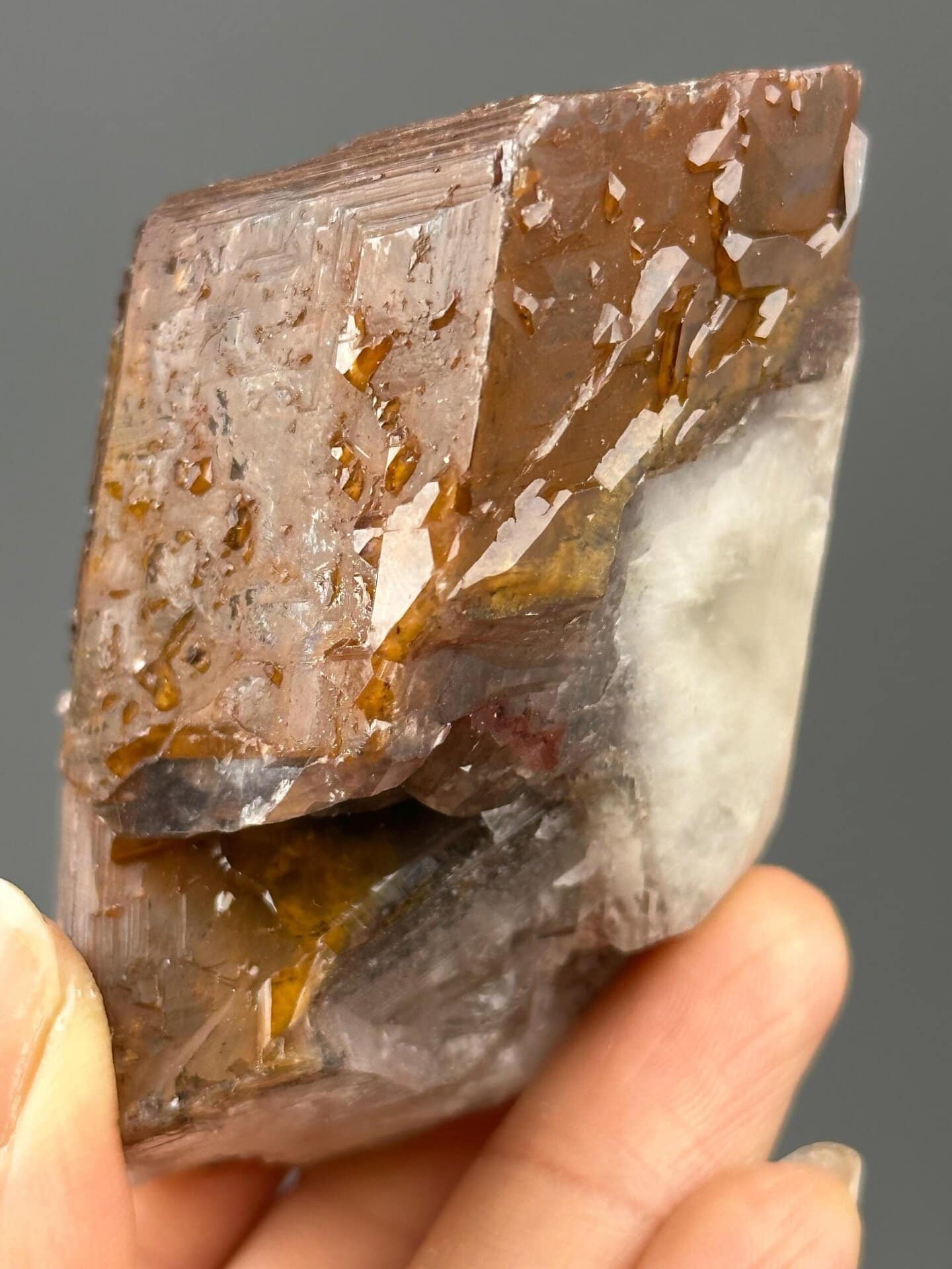 Detail of natural etching on calcite twin surface