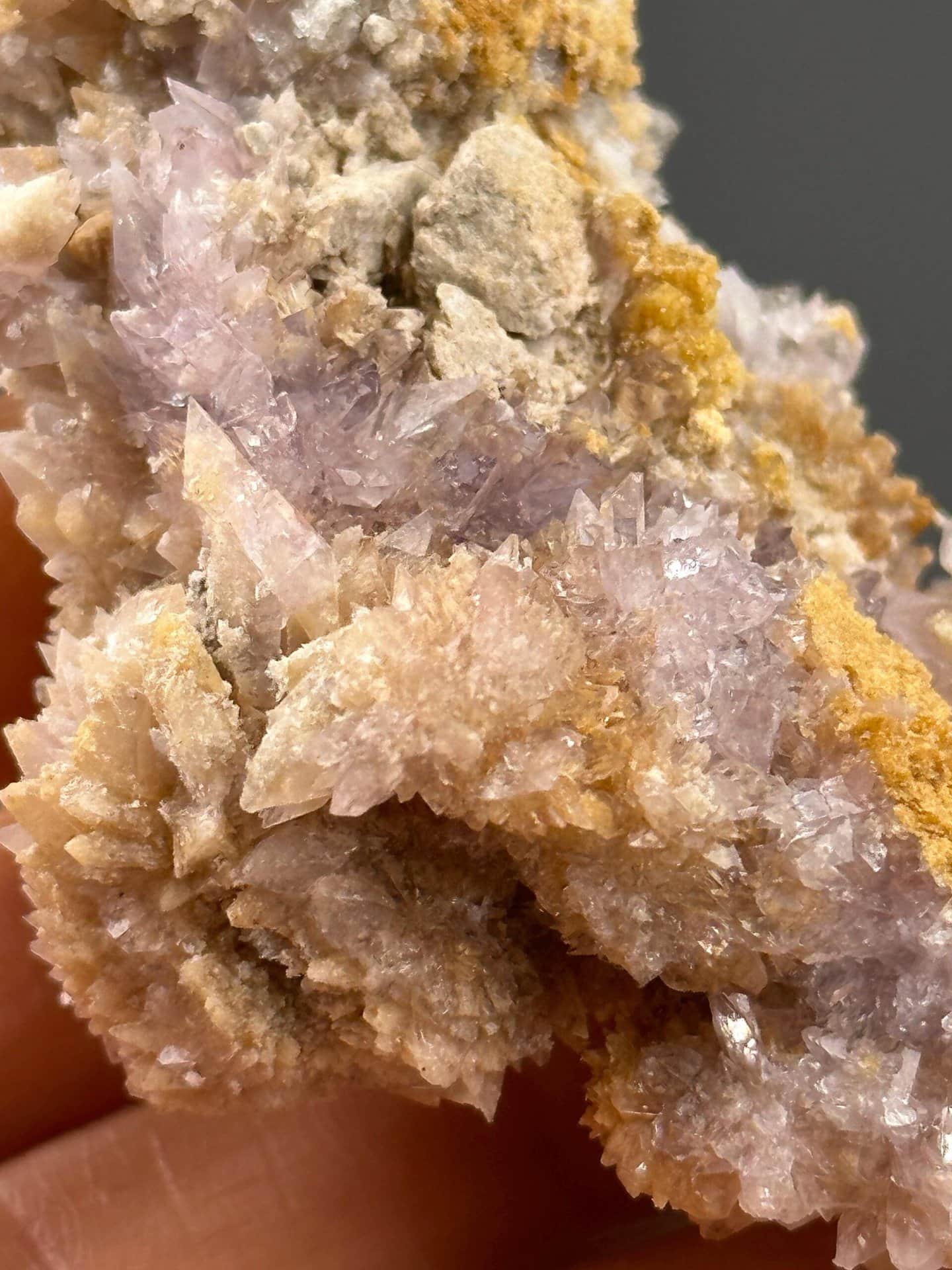 Angled view of purple gypsum floral cluster