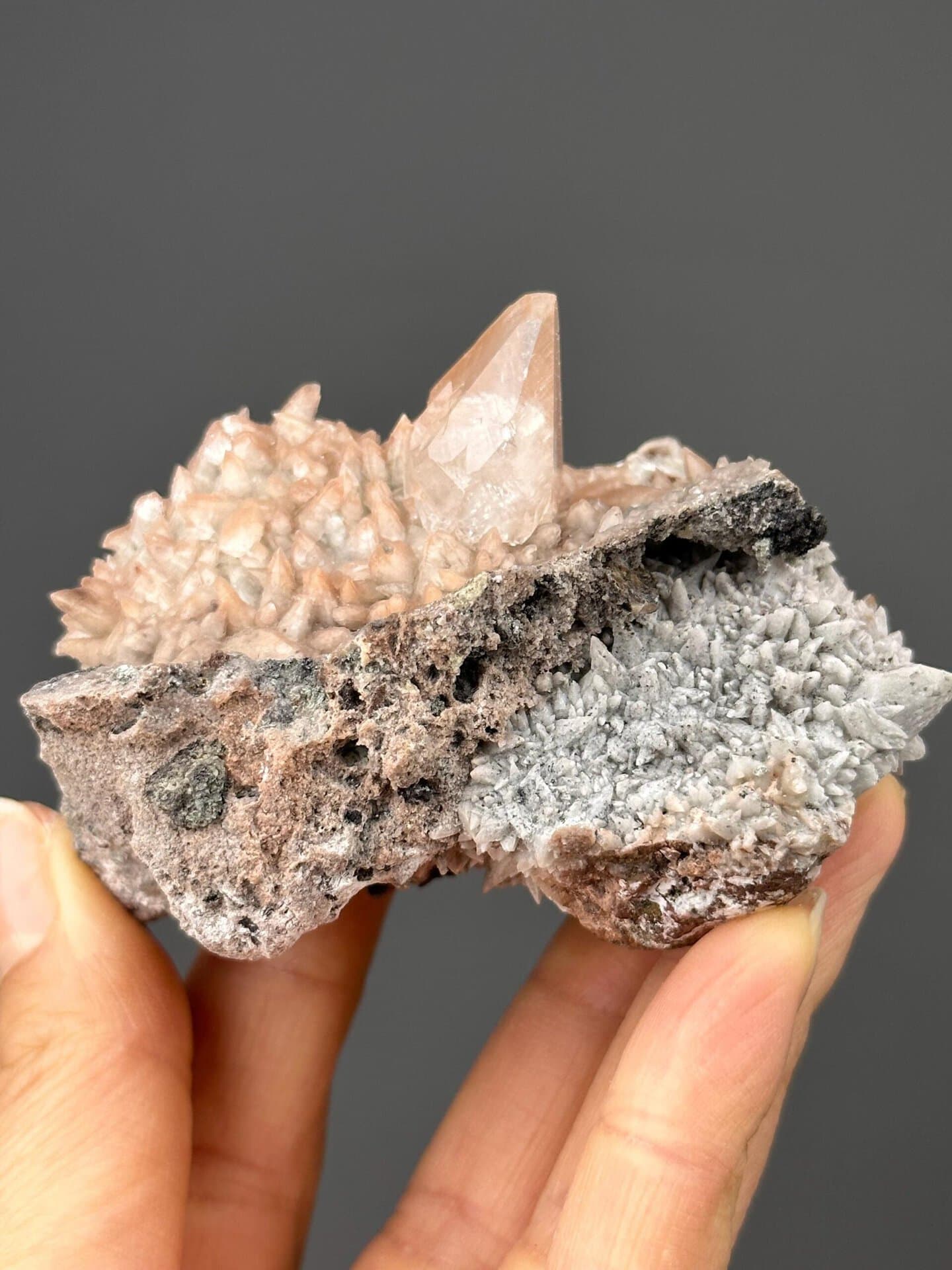 Translucent calcite cluster on matrix from Hubei, China, UV reactive