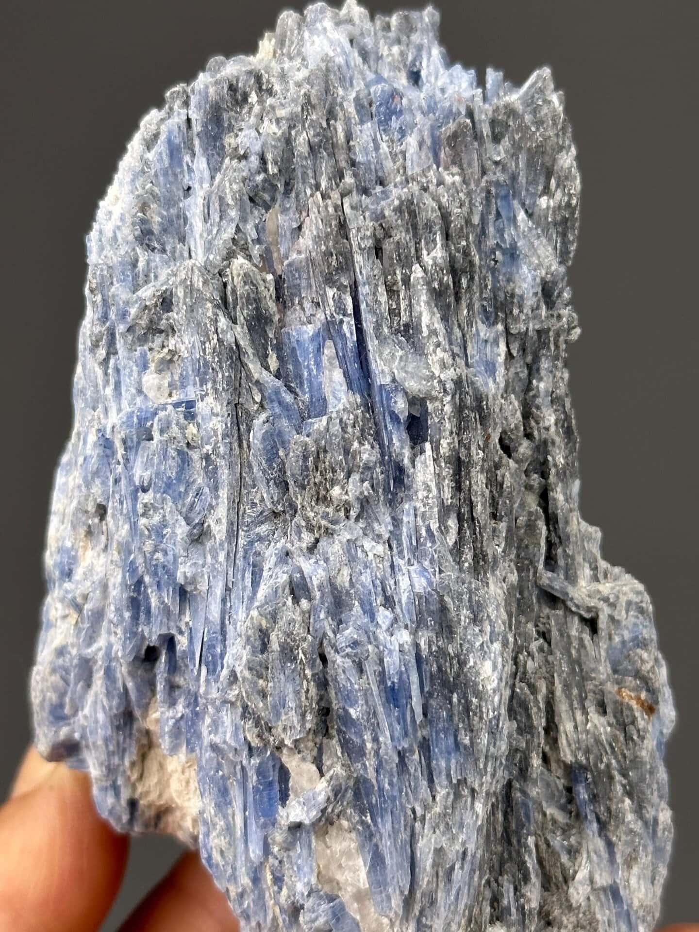 Front view of vibrant blue kyanite, 4.1×2.4×2 in