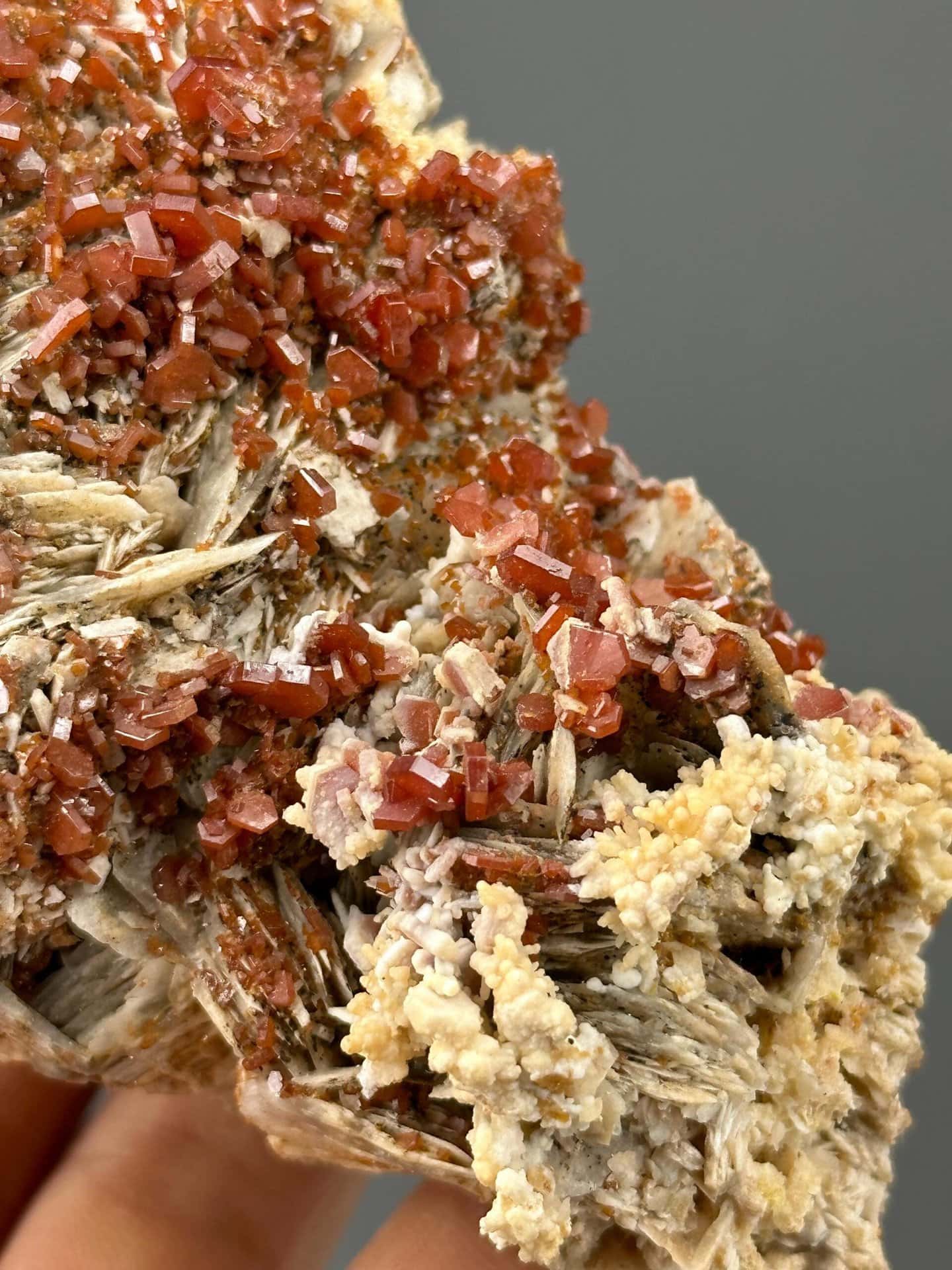 Back view of Moroccan vanadinite on barite matrix