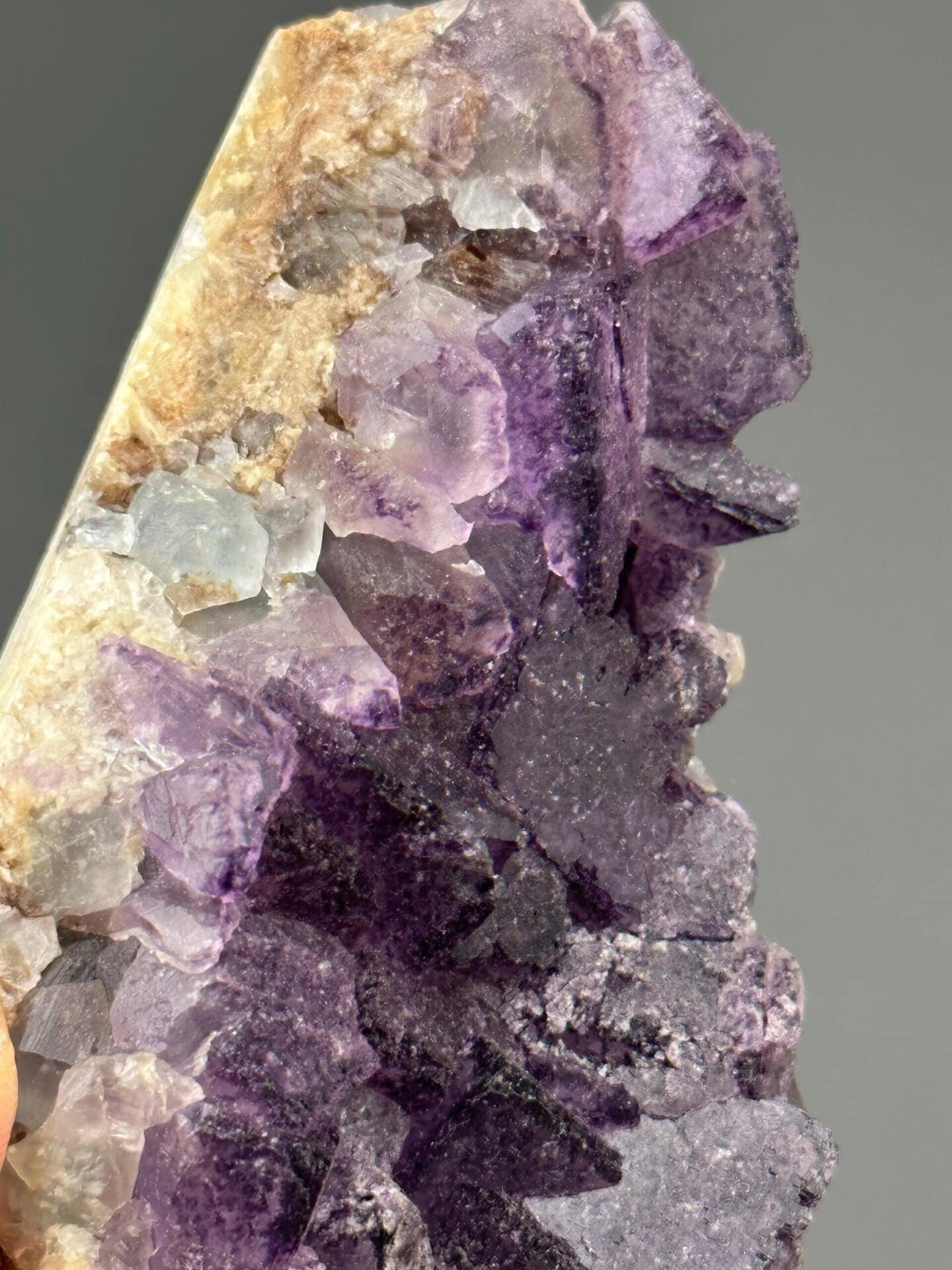 CaF₂ cubic fluorite on quartz, Mohs 4, Guizhou, 9.88 oz