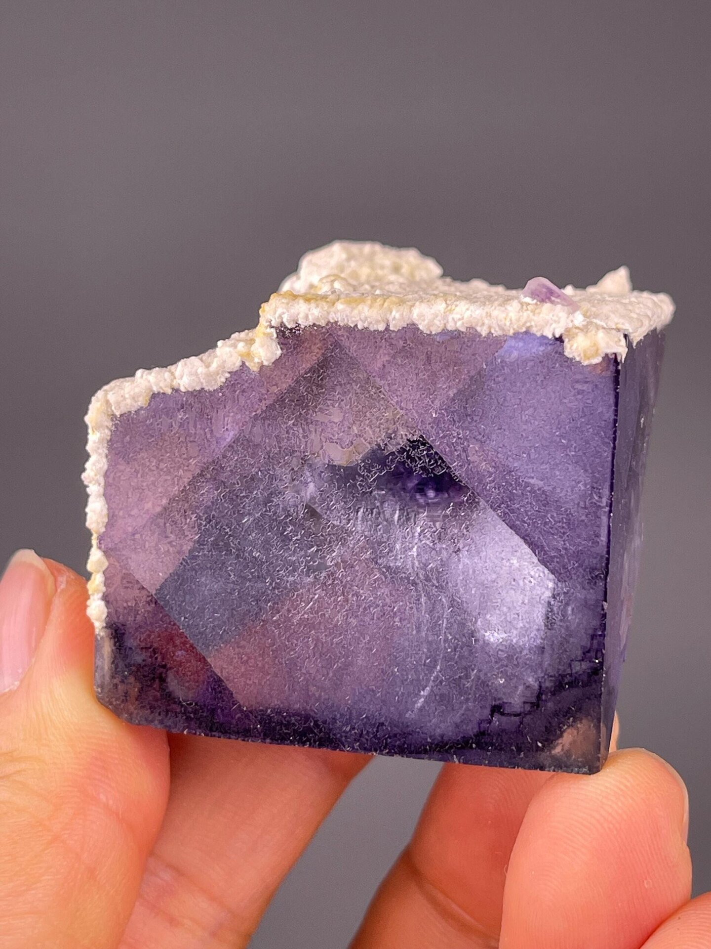 Top view of purple phantom fluorite cluster, Yaogangxian