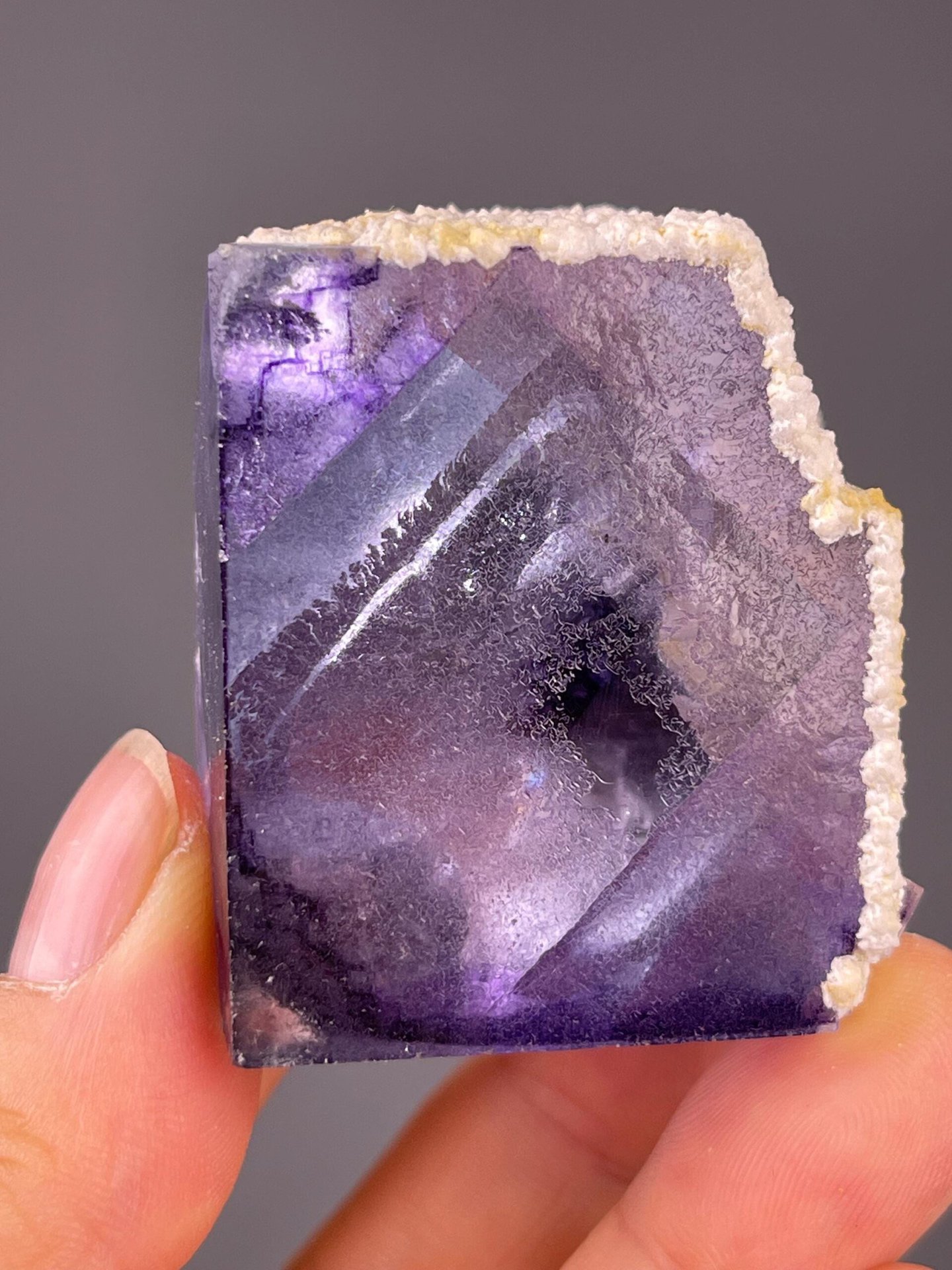 Purple phantom fluorite with white calcite, Yaogangxian Mine