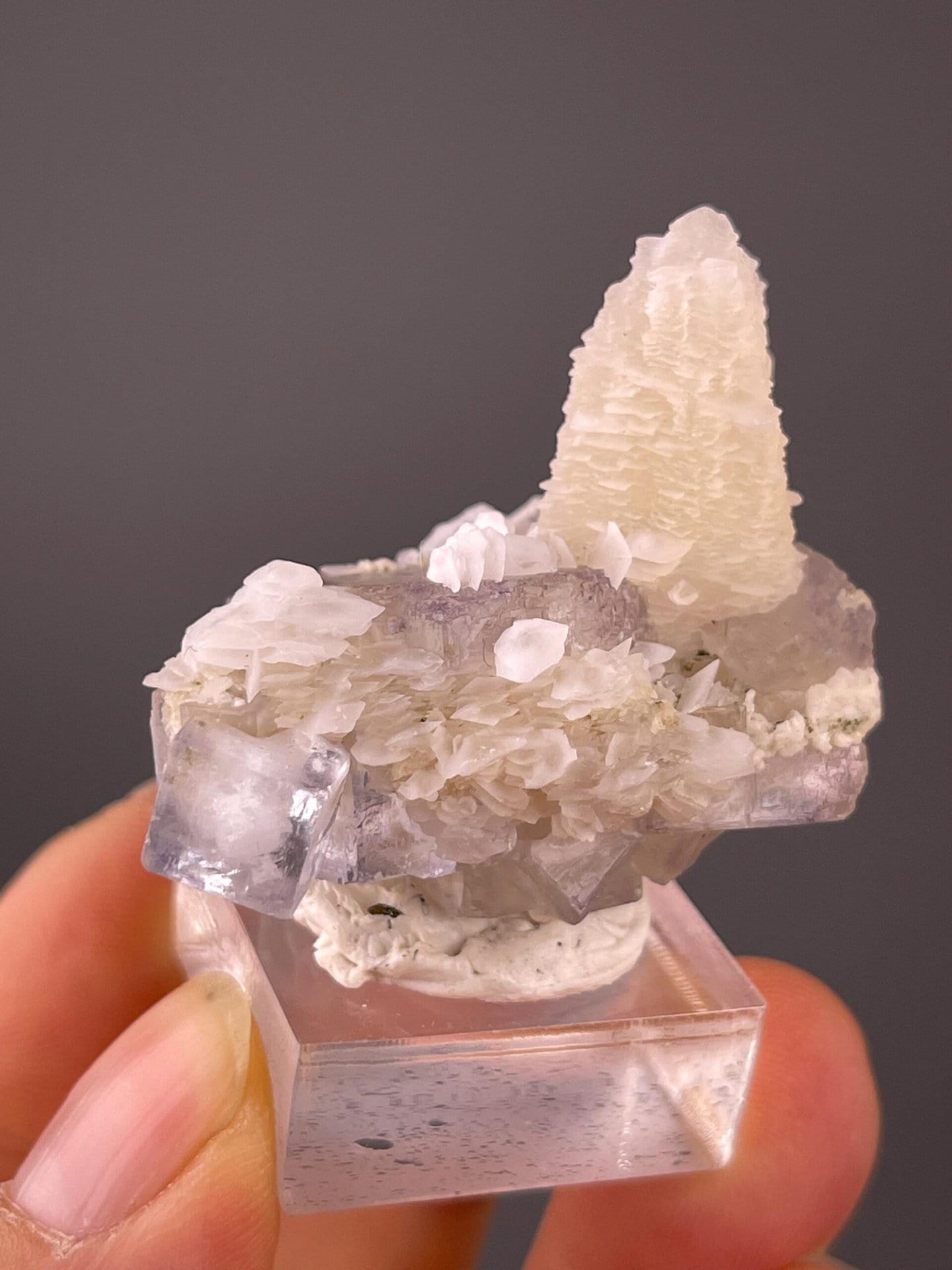 Top view of pagoda calcite on fluorite, Yaogangxian Mine